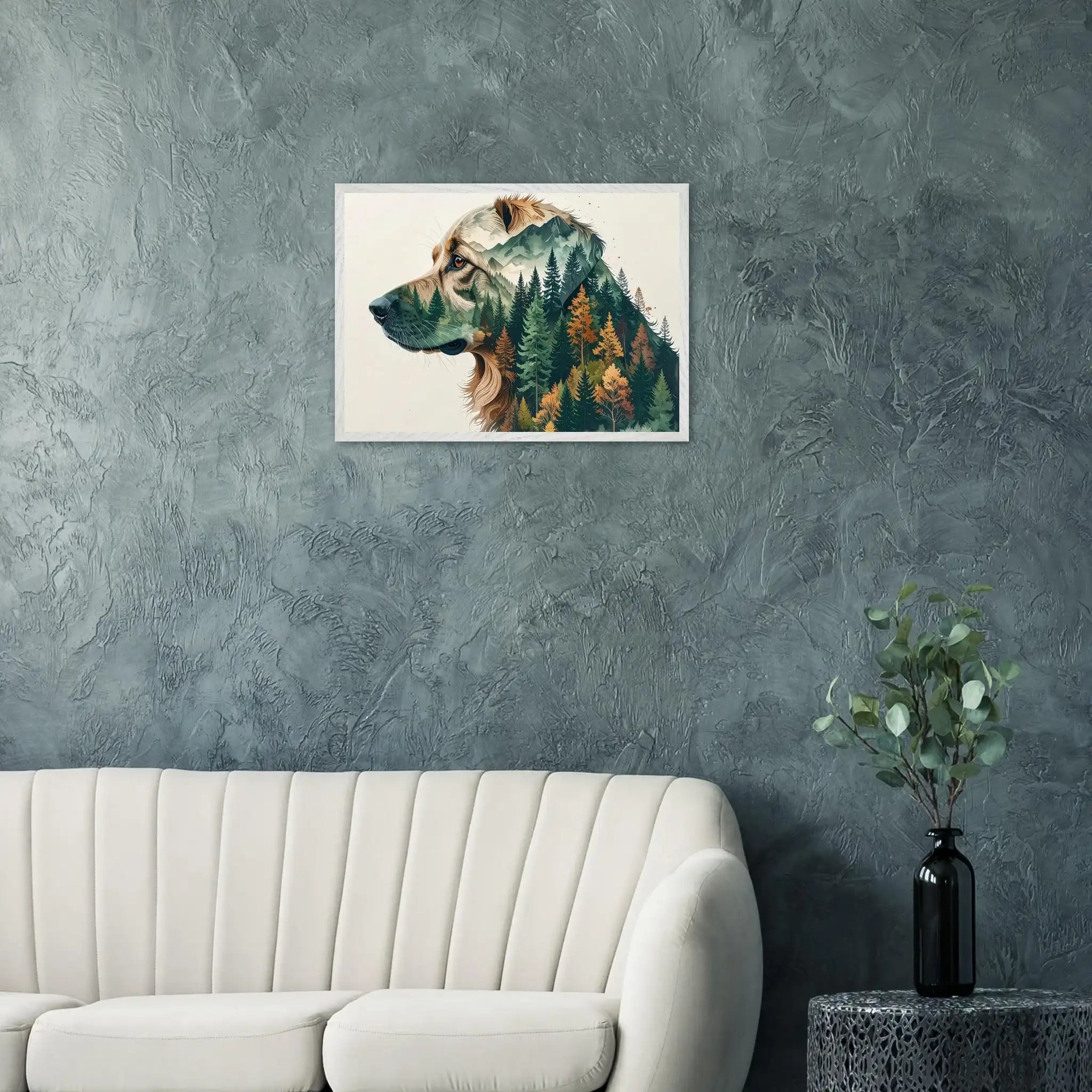 Hund Wald & Berge Wandbild – Premium Poster mit Rahmen-petllective
