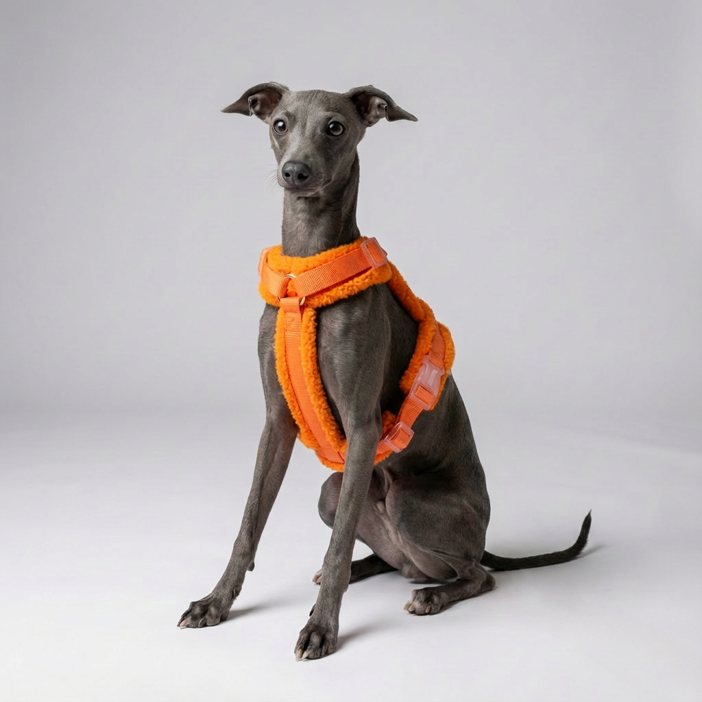 Hundegeschirr-Set – Teddy-Optik – Orange – inkl. Leine