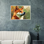 Shiba Inu Polygon Art Premium-Poster – Hundeliebe in leuchtenden Farben mit Holzrahmen-petllective