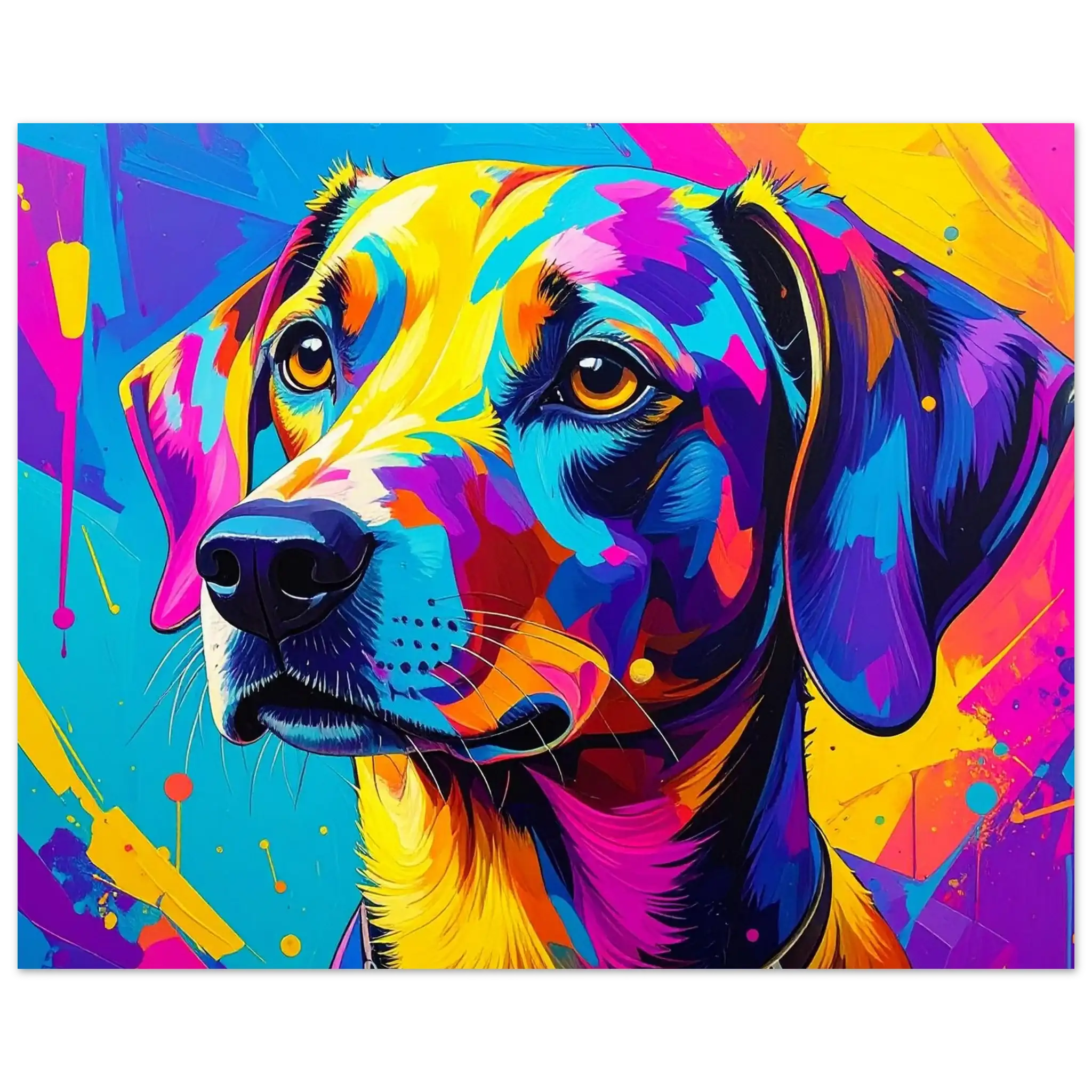 Bunter Hund Pop Art Kunstdruck – Modernes Wandbild für Tierfreunde-petllective