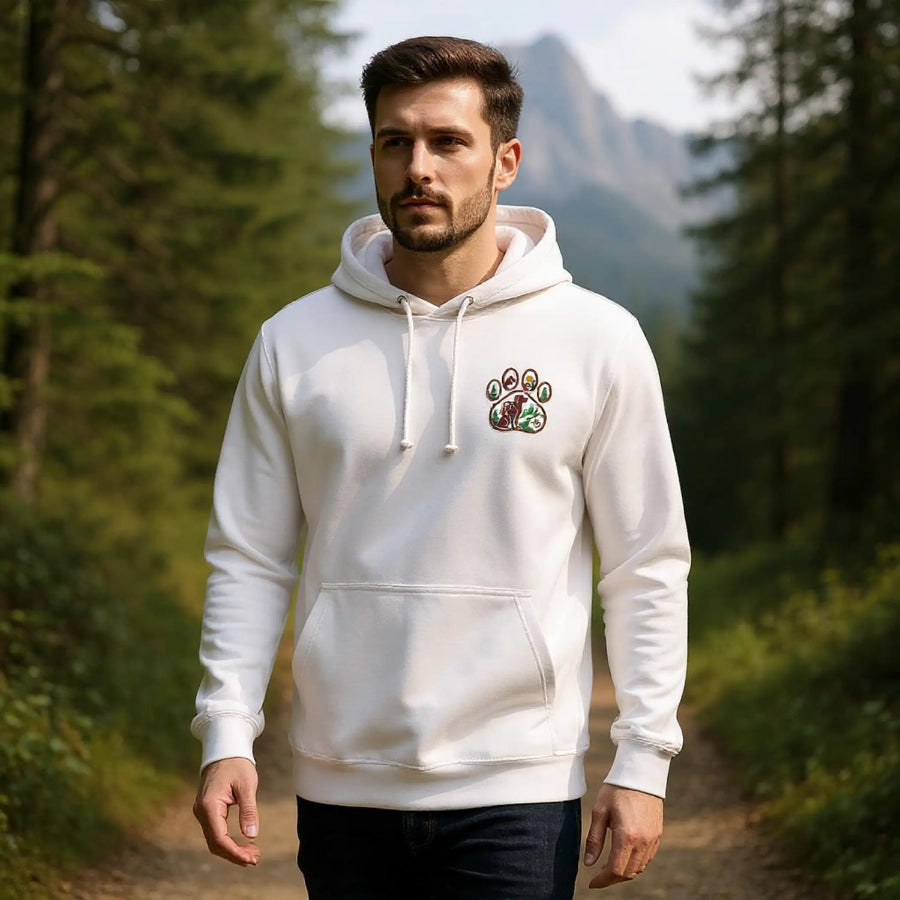 Wanderlust Unisex College Hoodie mit gesticktem Pfoten-Motiv – Design für Abenteurer-petllective