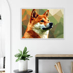 Shiba Inu Polygon Art Premium-Poster – Hundeliebe in leuchtenden Farben mit Holzrahmen-petllective