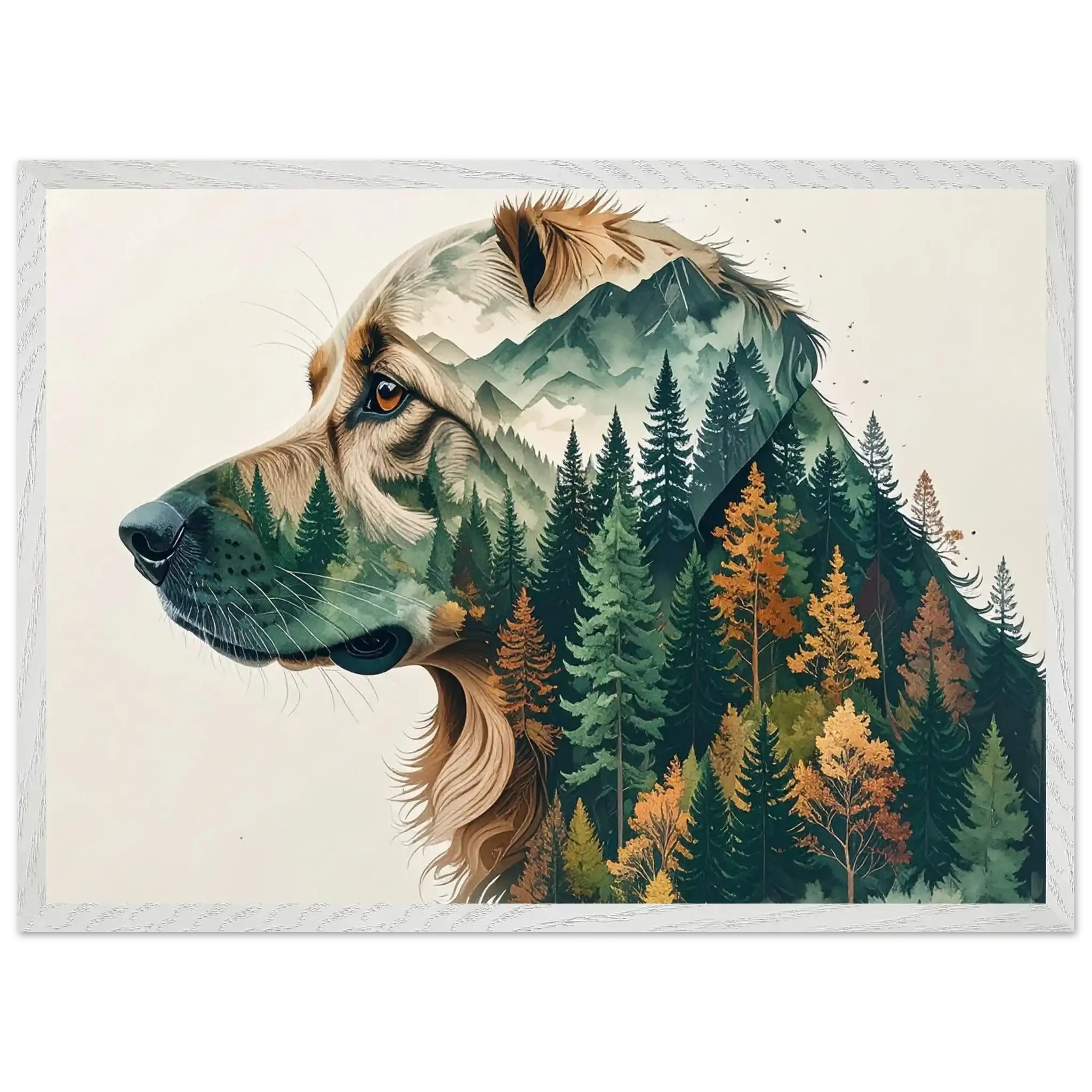 Hund Wald & Berge Wandbild – Premium Poster mit Rahmen-petllective