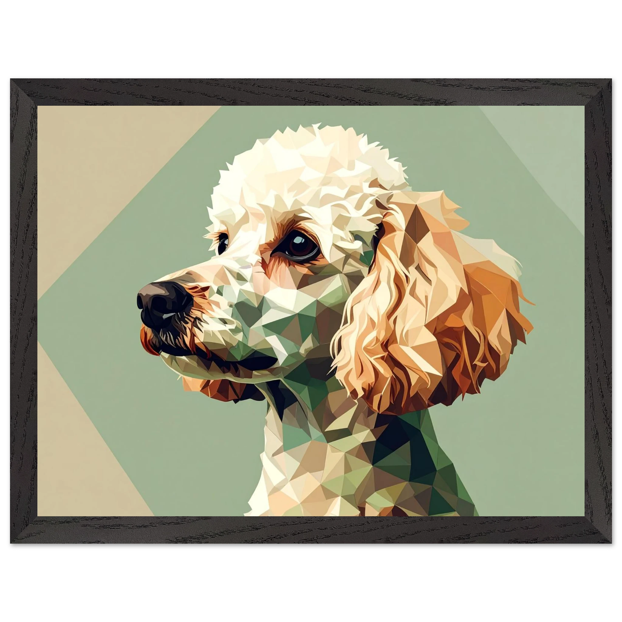 Abstrakter Pudel: Premium-Poster aus halbmattem Premium-Papier mit Holzrahmen – Modernes Haustier-Design-petllective