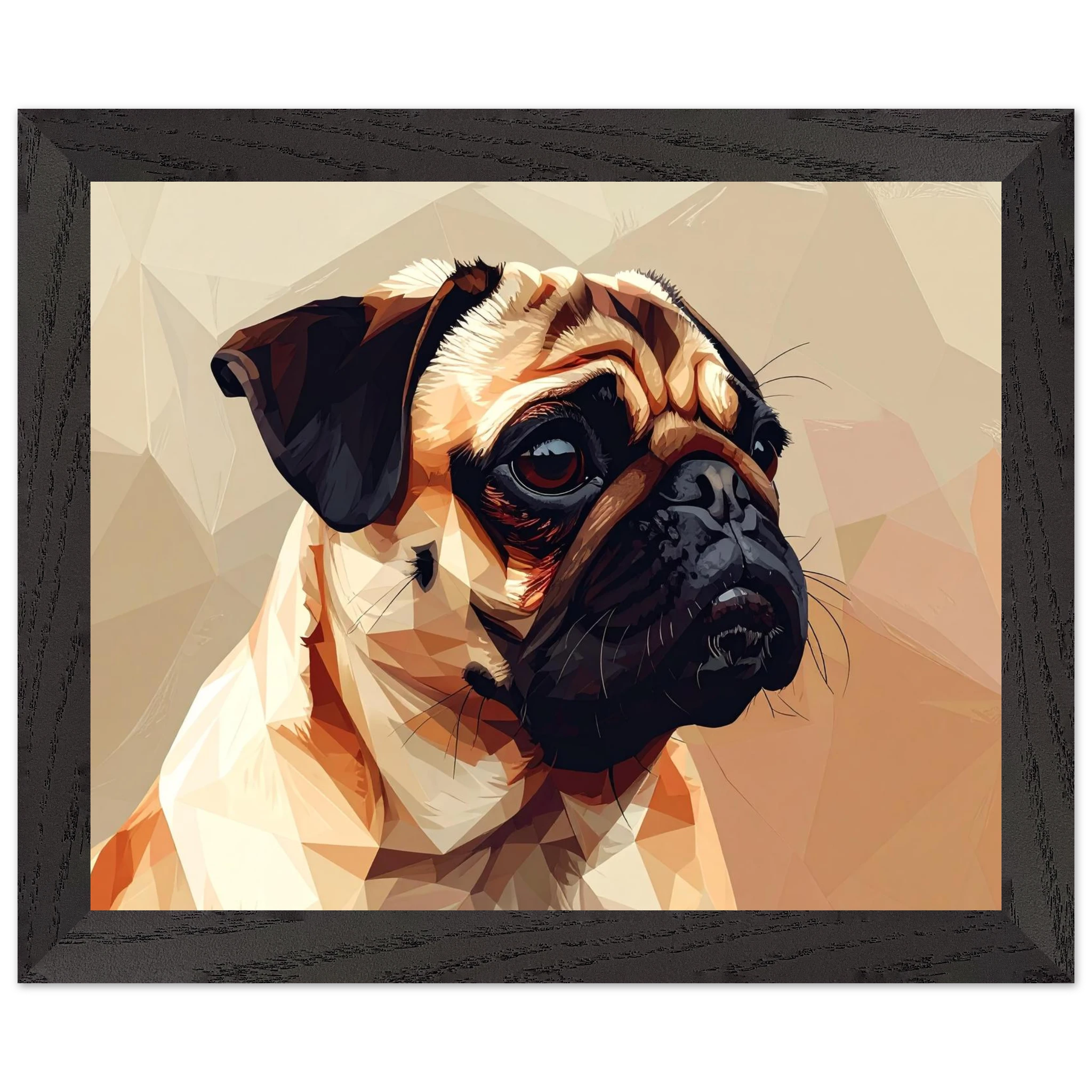 Gerahmtes Premium-Poster: Geometrischer Mops – Ausdrucksstarke Haustier-Kunst für Ihr Zuhause-petllective