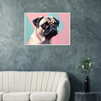 Niedlicher Mops im Pop-Art-Stil: Gerahmtes Premium-Poster mit lebendigen Farben und verschiedenen Rahmungen-petllective