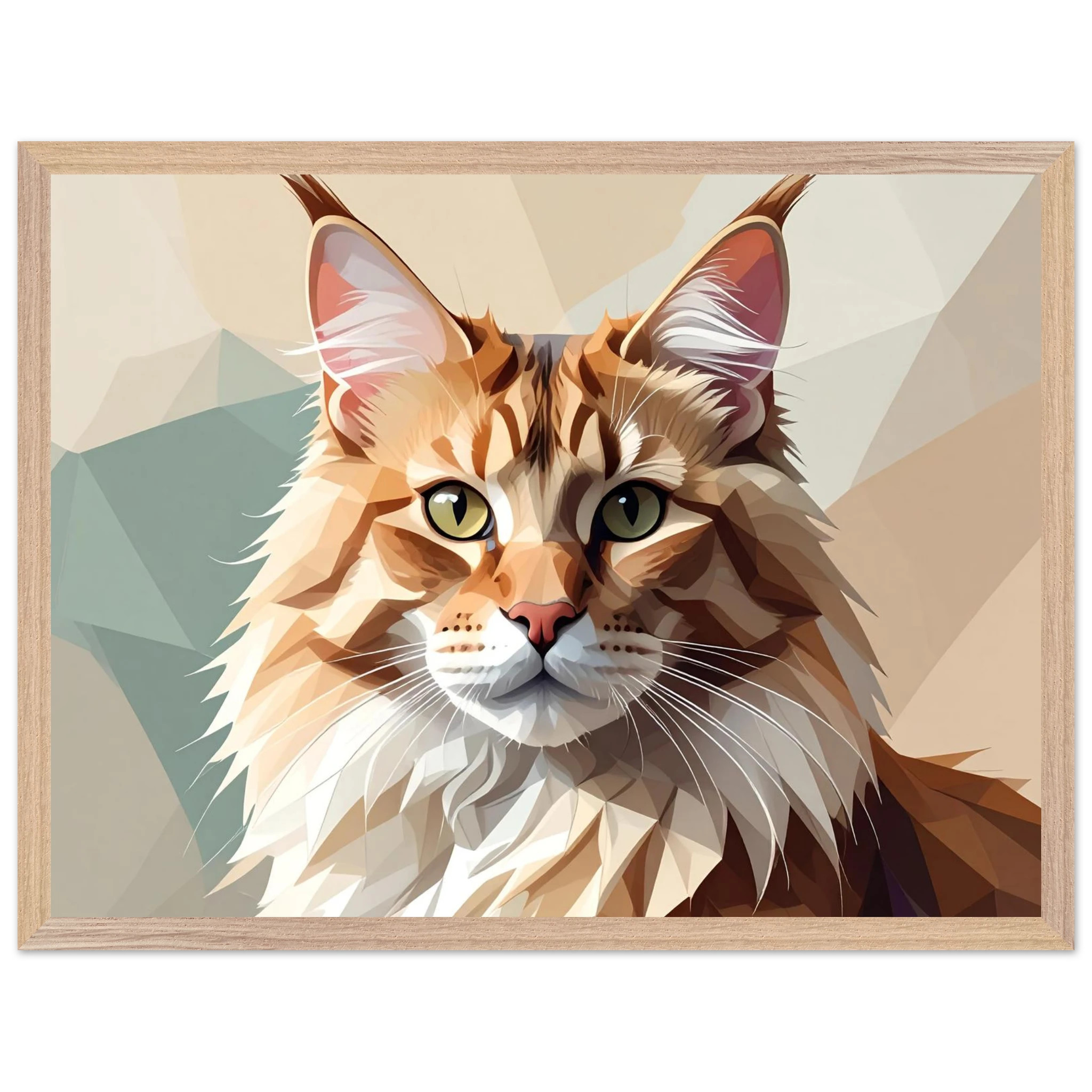 Abstrakte Maine Coon Katze: Premium-Poster aus halbmattem Premium-Papier mit Holzrahmen-petllective