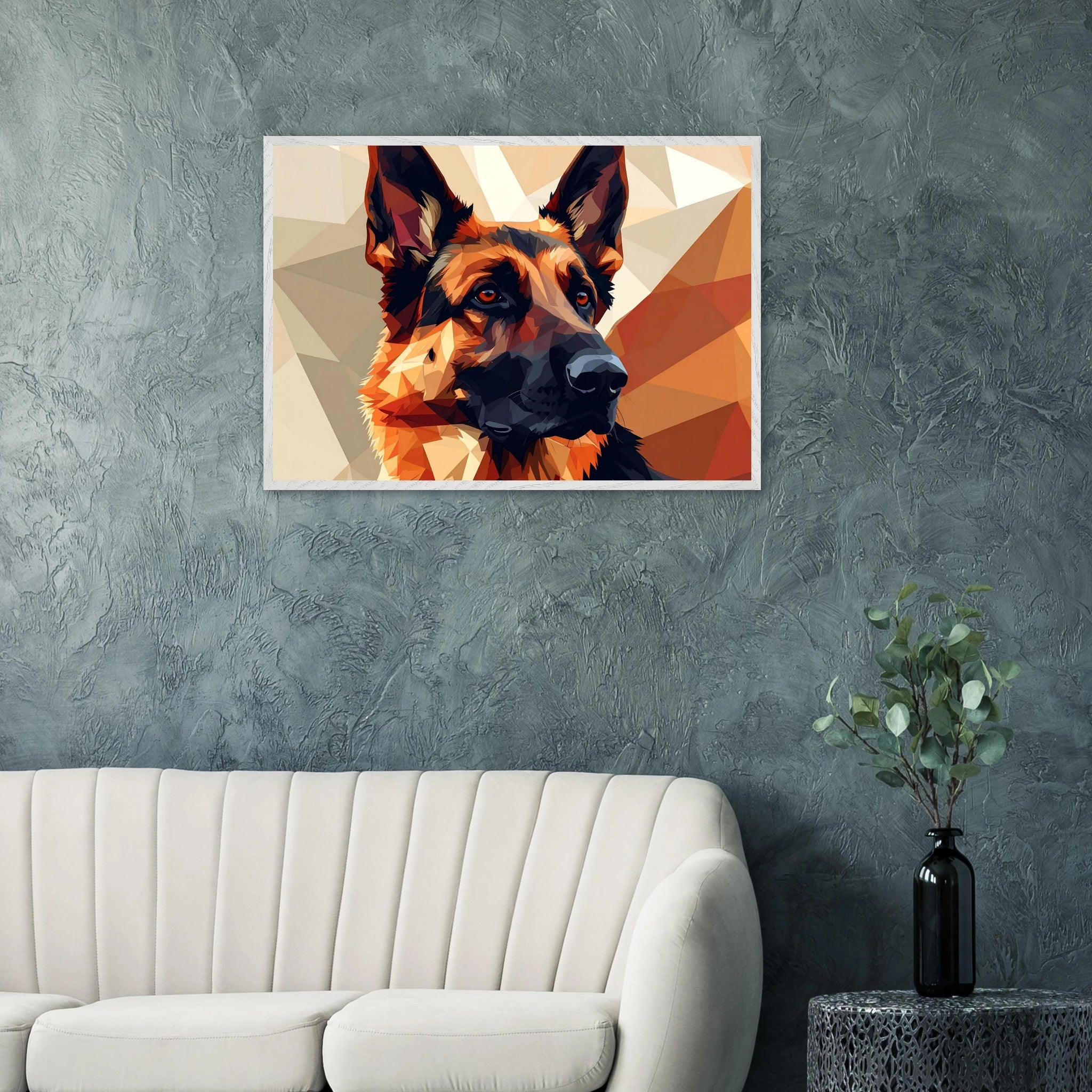 Abstrakter Schäferhund: Premium-Poster aus halbmattem Papier mit Holzrahmen – in verschiedenen Größen und Rahmenfarben-petllective