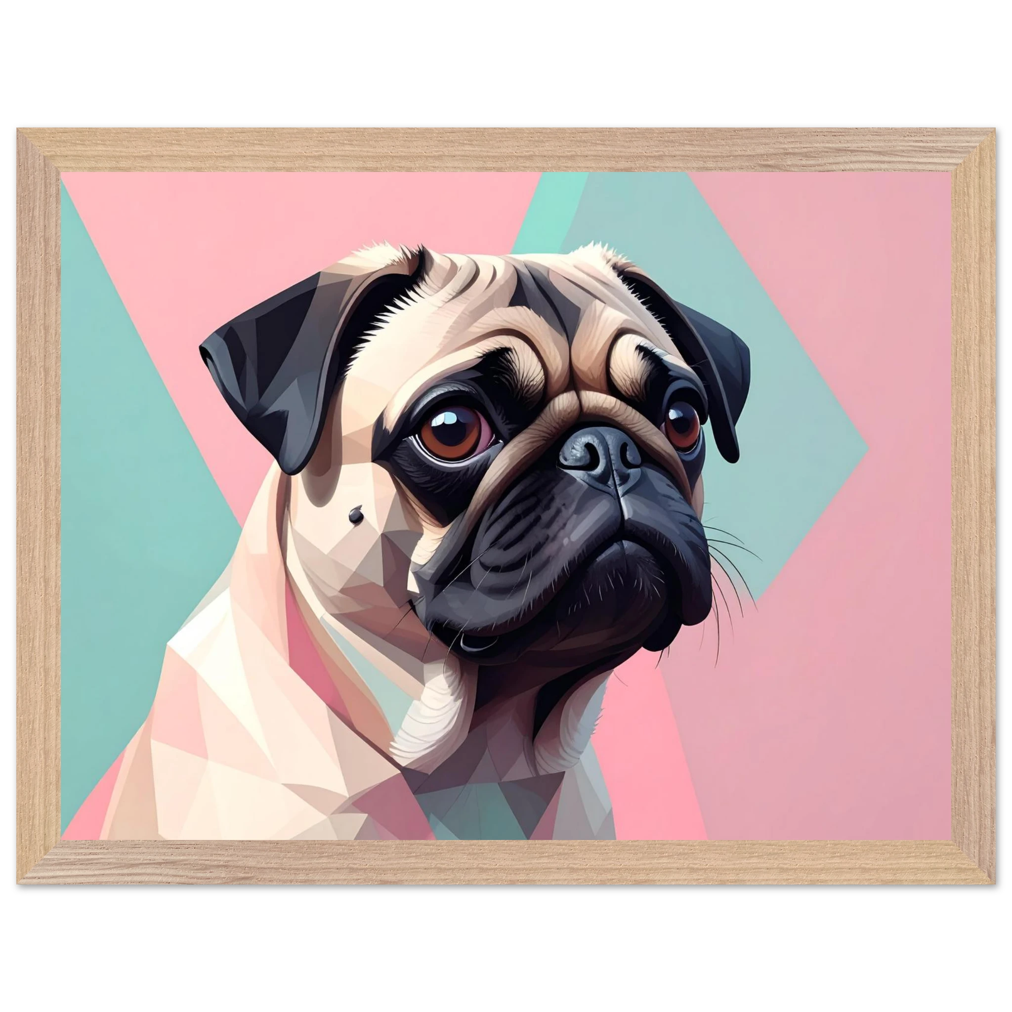 Niedlicher Mops im Pop-Art-Stil: Gerahmtes Premium-Poster mit lebendigen Farben und verschiedenen Rahmungen-petllective