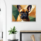 Französische Bulldogge im Polygondesign – Gerahmtes Premium-Poster für moderne Kunstliebhaber-petllective