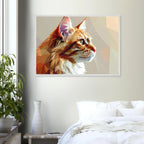 Abstraktes Katzenportrait Premium-Poster mit Rahmen – In orangefarbenem Polygon-Stil, in verschiedenen Größen und Rahmenfarben erhältlich-petllective