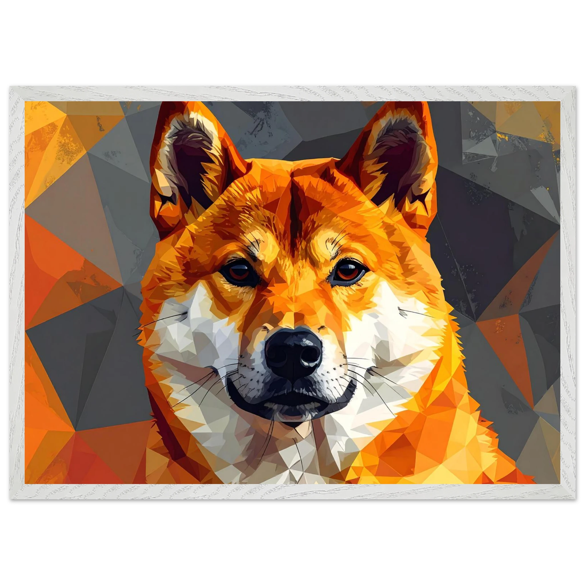 Shiba Inu Polygon-Art: Gerahmtes Premium-Poster – Lebendige Farben & Edler Holzrahmen-petllective