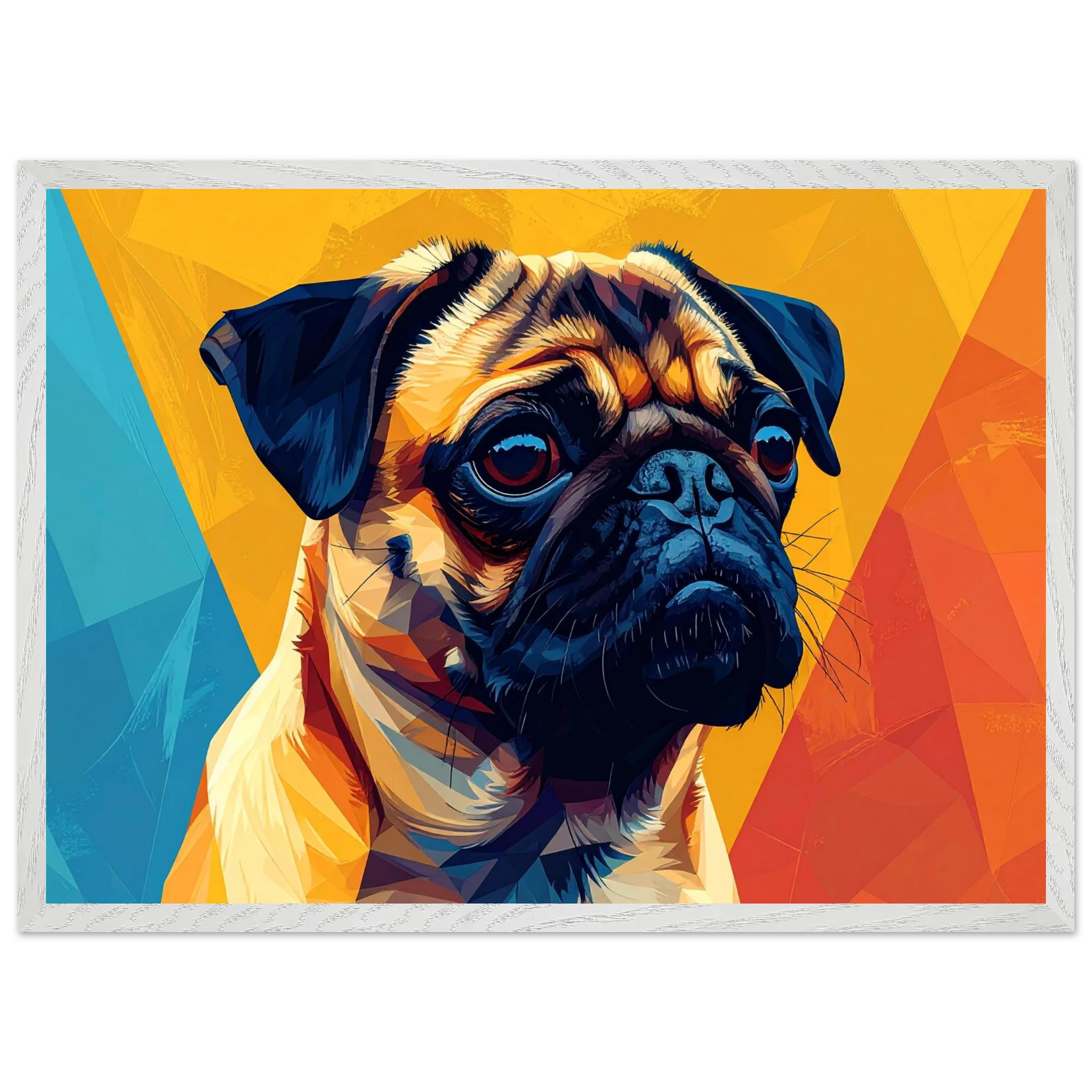 Abstrakter Mops-Kunstdruck: Premium-Poster mit Holzrahmen in leuchtendem, modernem Stil-petllective