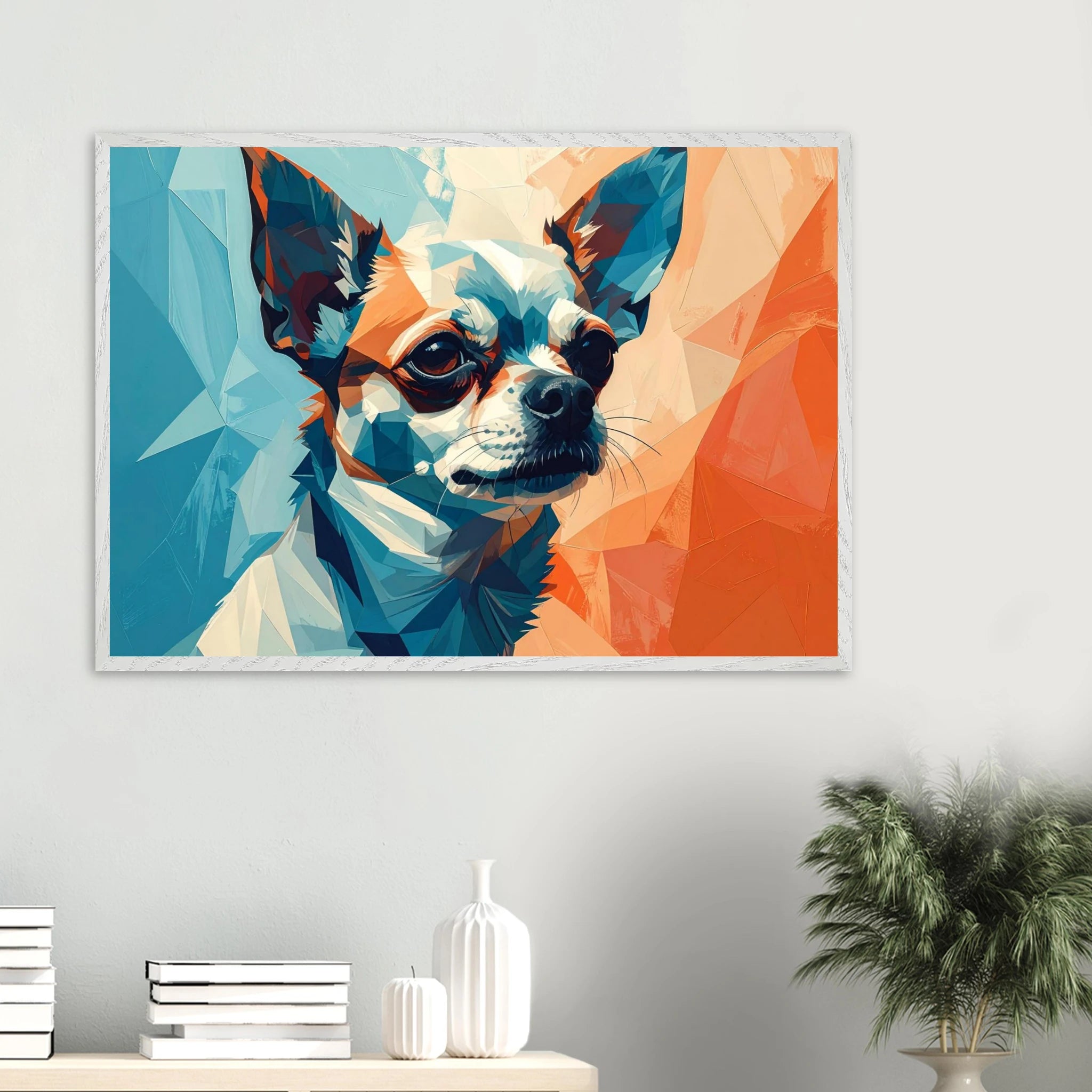 Chihuahua Geometrische Pop-Art: Premium-Poster aus halbmattem Premium-Papier mit Holzrahmen-petllective