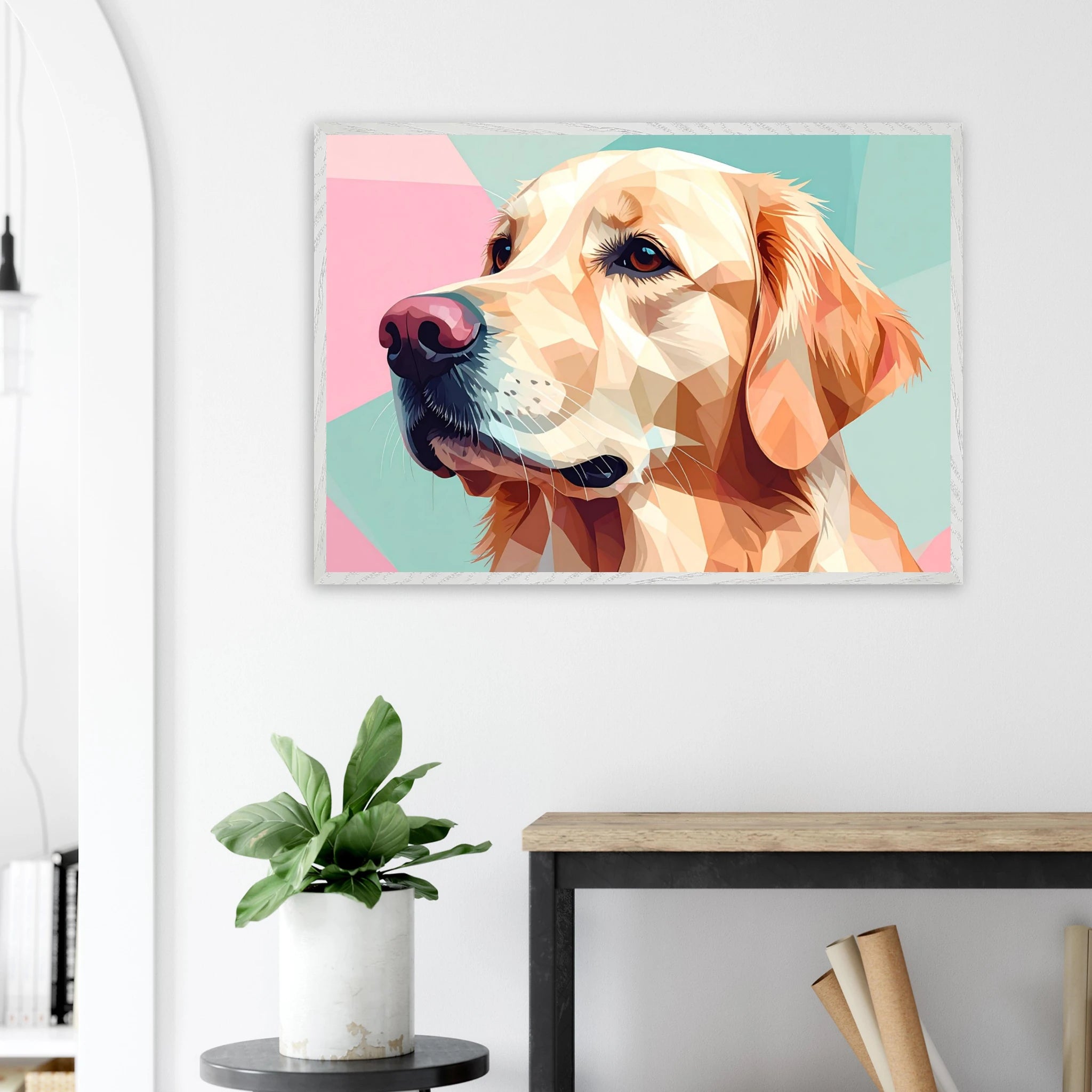 Abstrakter Golden Retriever: Premium-Poster mit Holzrahmen in deinem Wunschformat-petllective