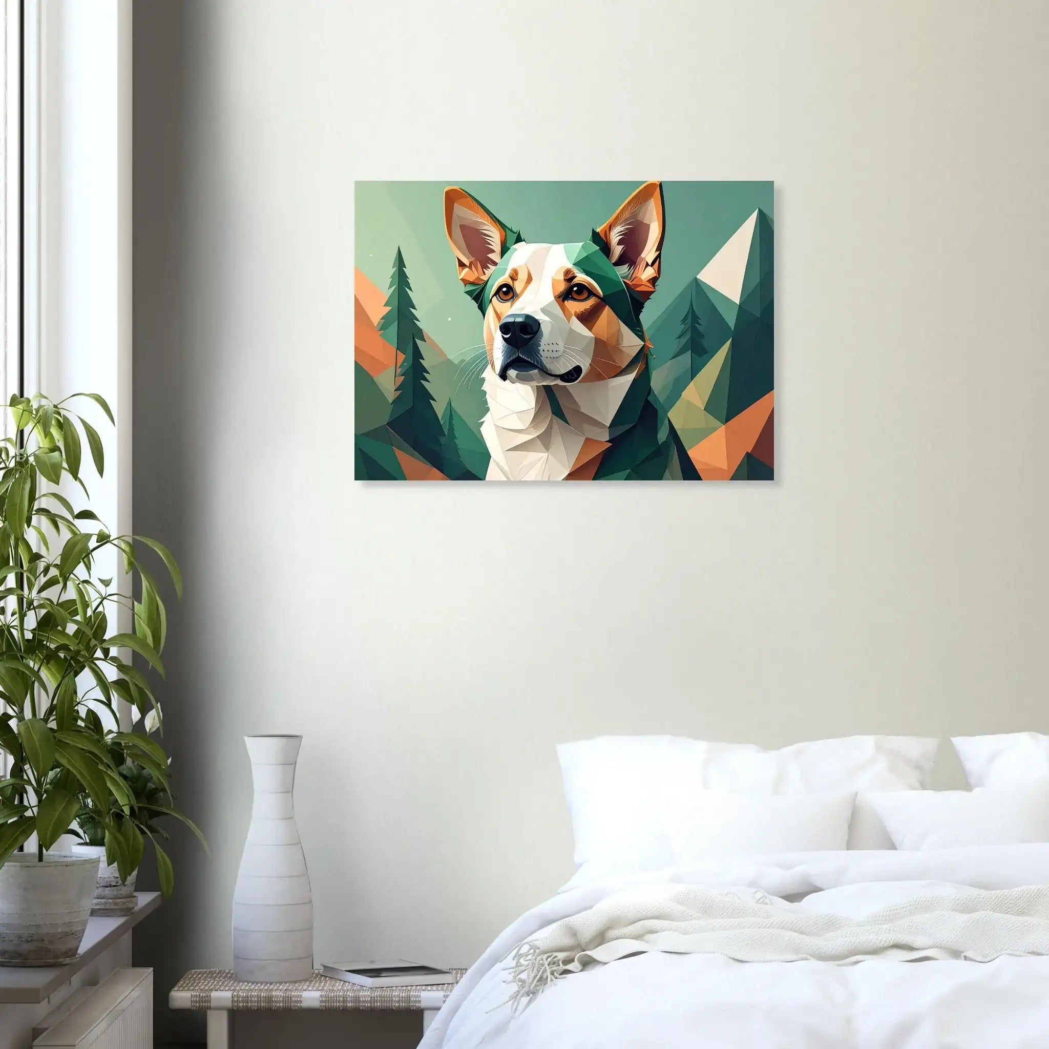 Hund mit Bergpanorama Kunstdruck Wandbild – Geometrische Tierkunst-petllective