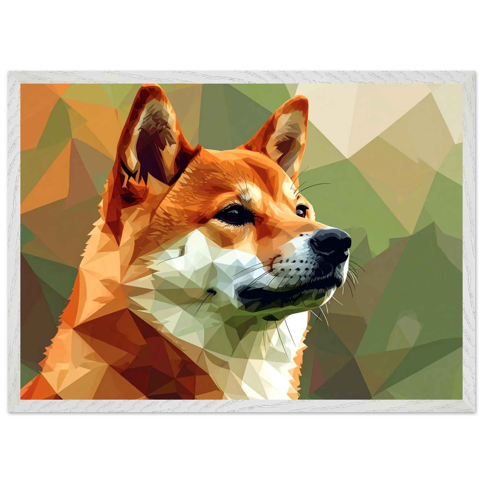 Shiba Inu Polygon Art Premium-Poster – Hundeliebe in leuchtenden Farben mit Holzrahmen-petllective