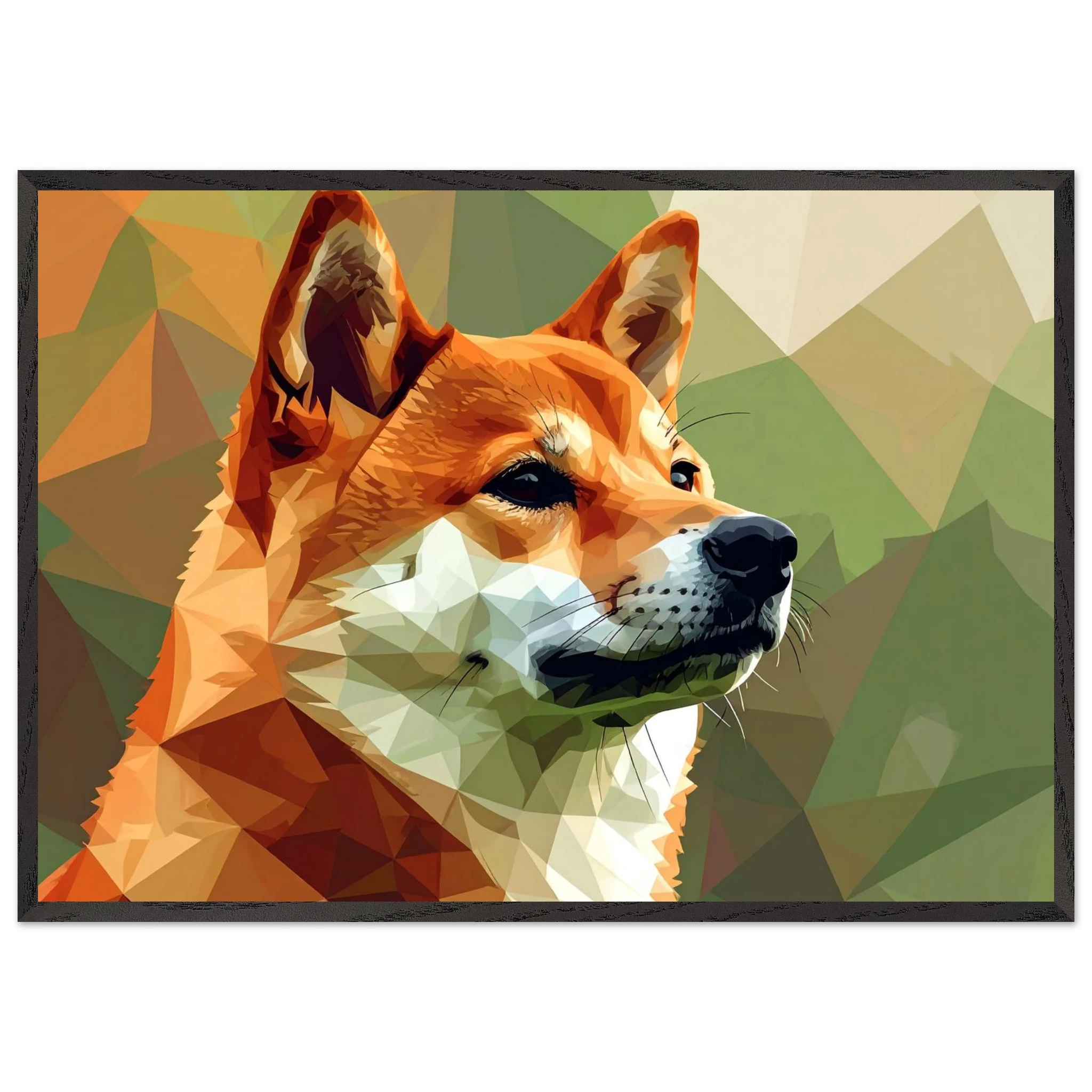 Shiba Inu Polygon Art Premium-Poster – Hundeliebe in leuchtenden Farben mit Holzrahmen-petllective
