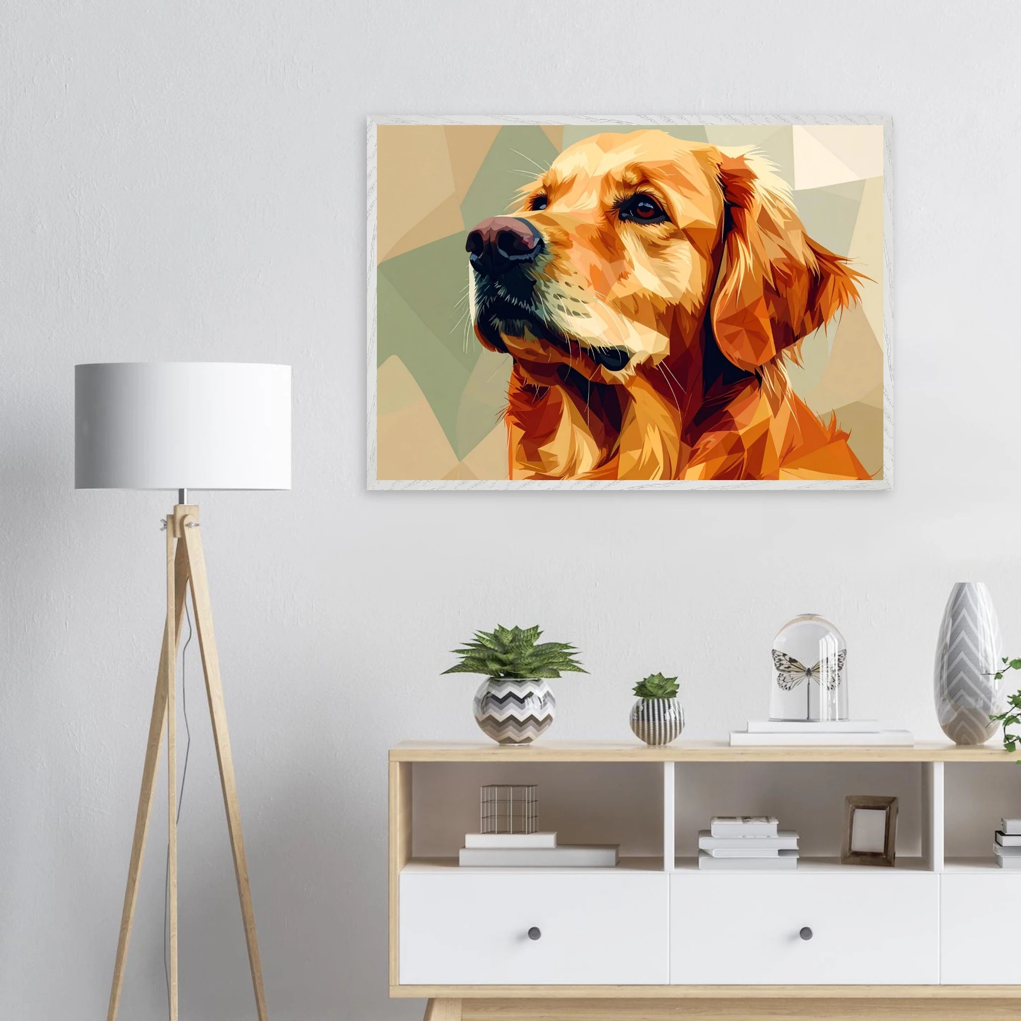 Golden Retriever Pop Art Premium-Poster mit Holzrahmen – Lebendige Wandkunst in deiner Wunschgröße und Rahmenfarbe-petllective