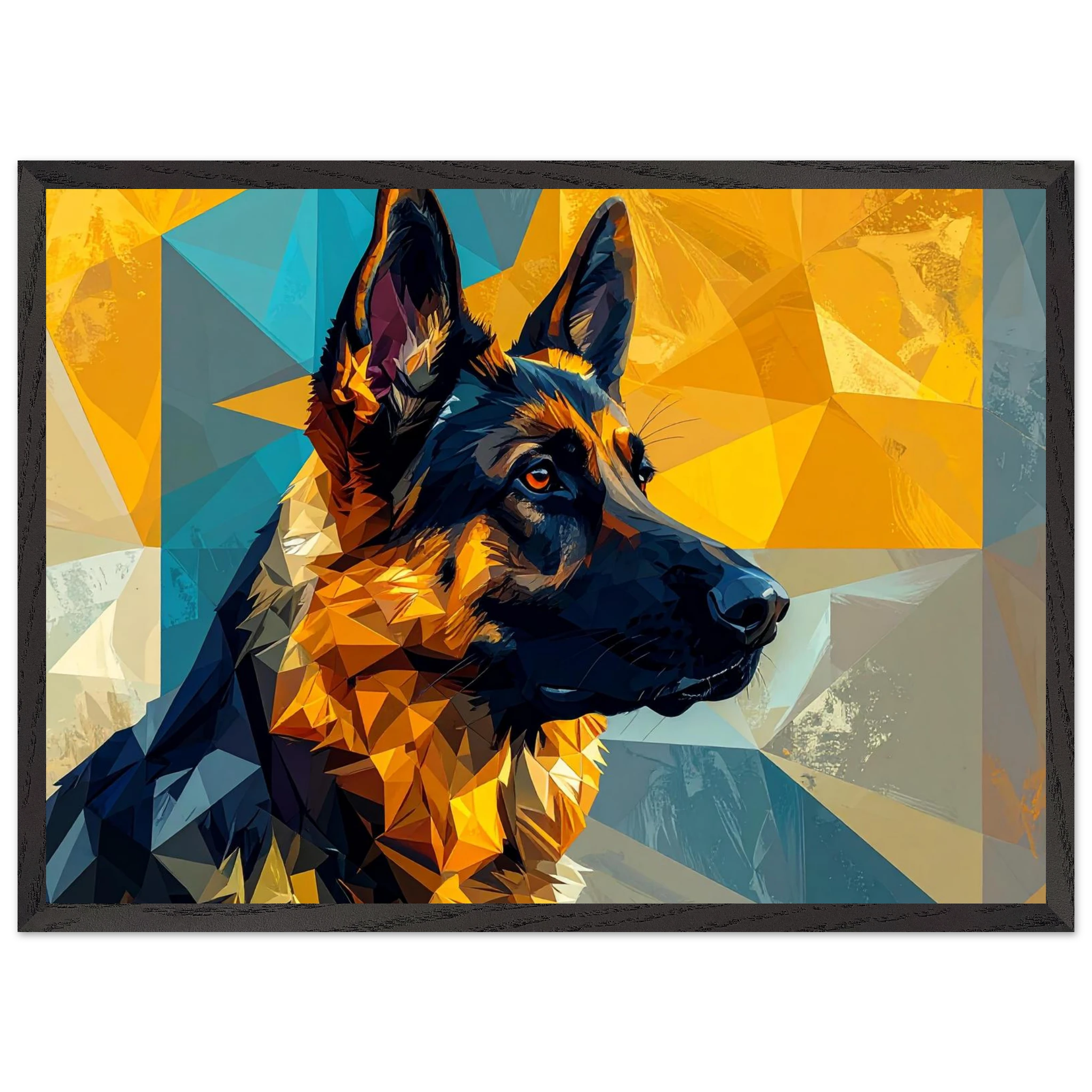 Geometrisches Schäferhund-Porträt: Premium-Poster mit Holzrahmen in deinem Stil-petllective
