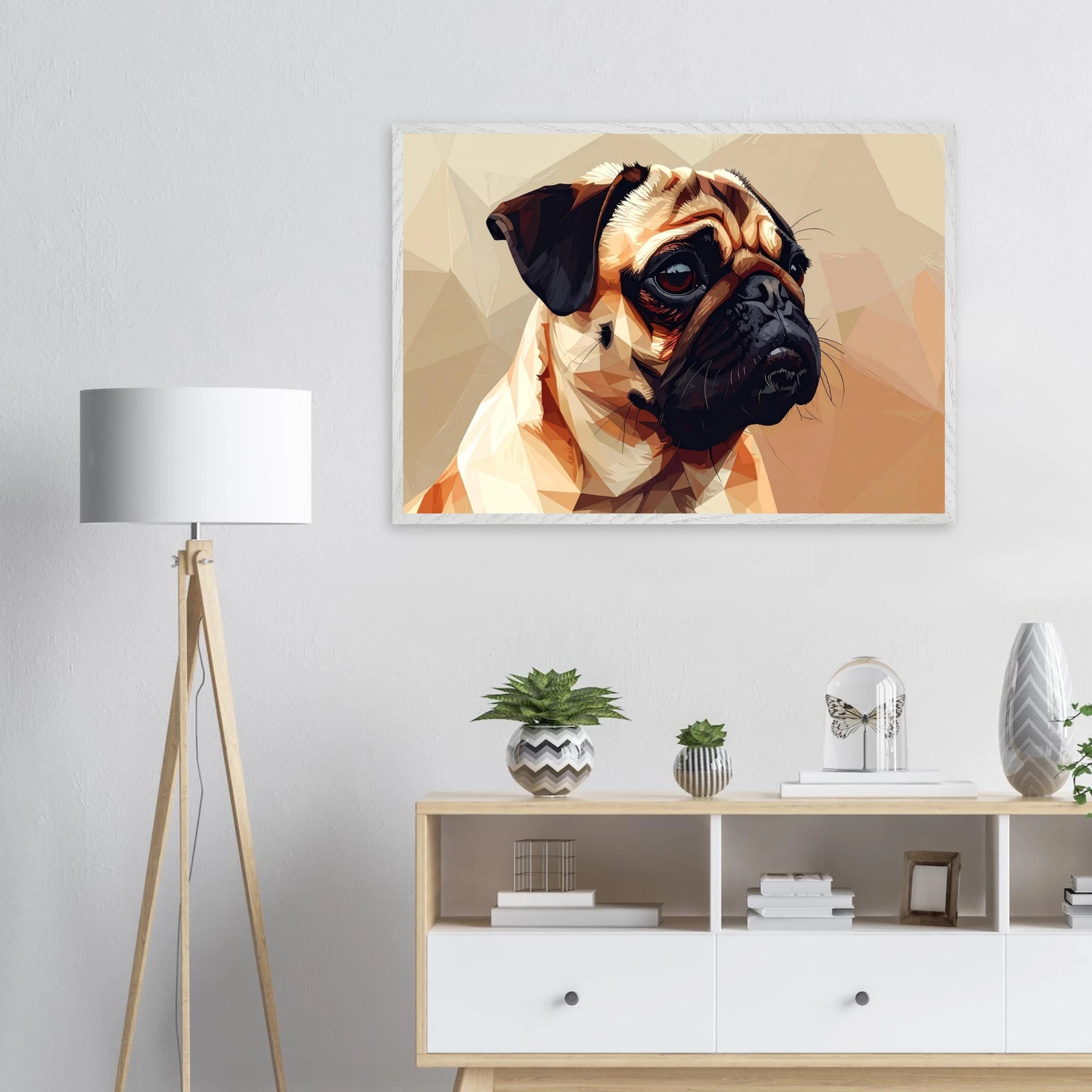Gerahmtes Premium-Poster: Geometrischer Mops – Ausdrucksstarke Haustier-Kunst für Ihr Zuhause-petllective