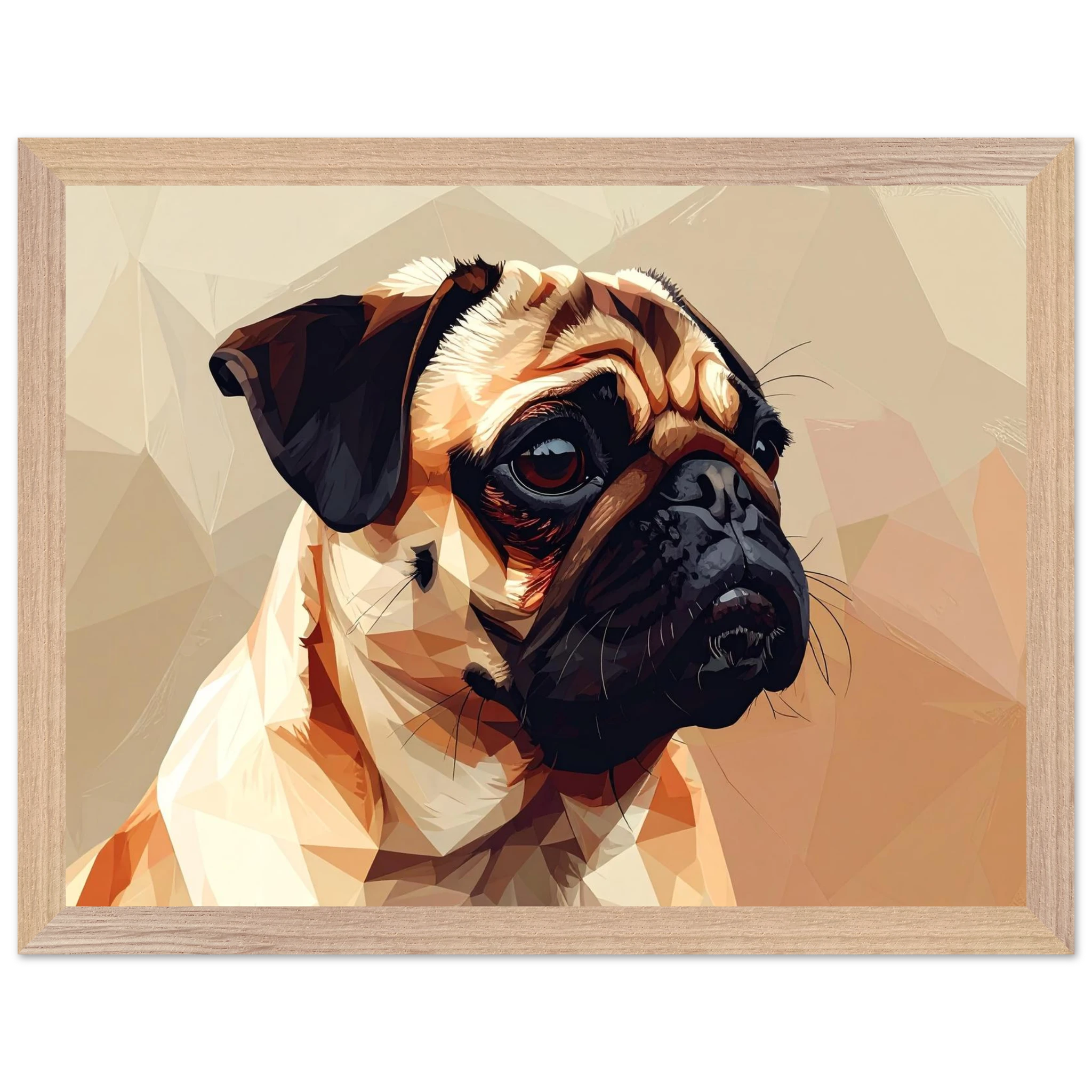 Gerahmtes Premium-Poster: Geometrischer Mops – Ausdrucksstarke Haustier-Kunst für Ihr Zuhause-petllective