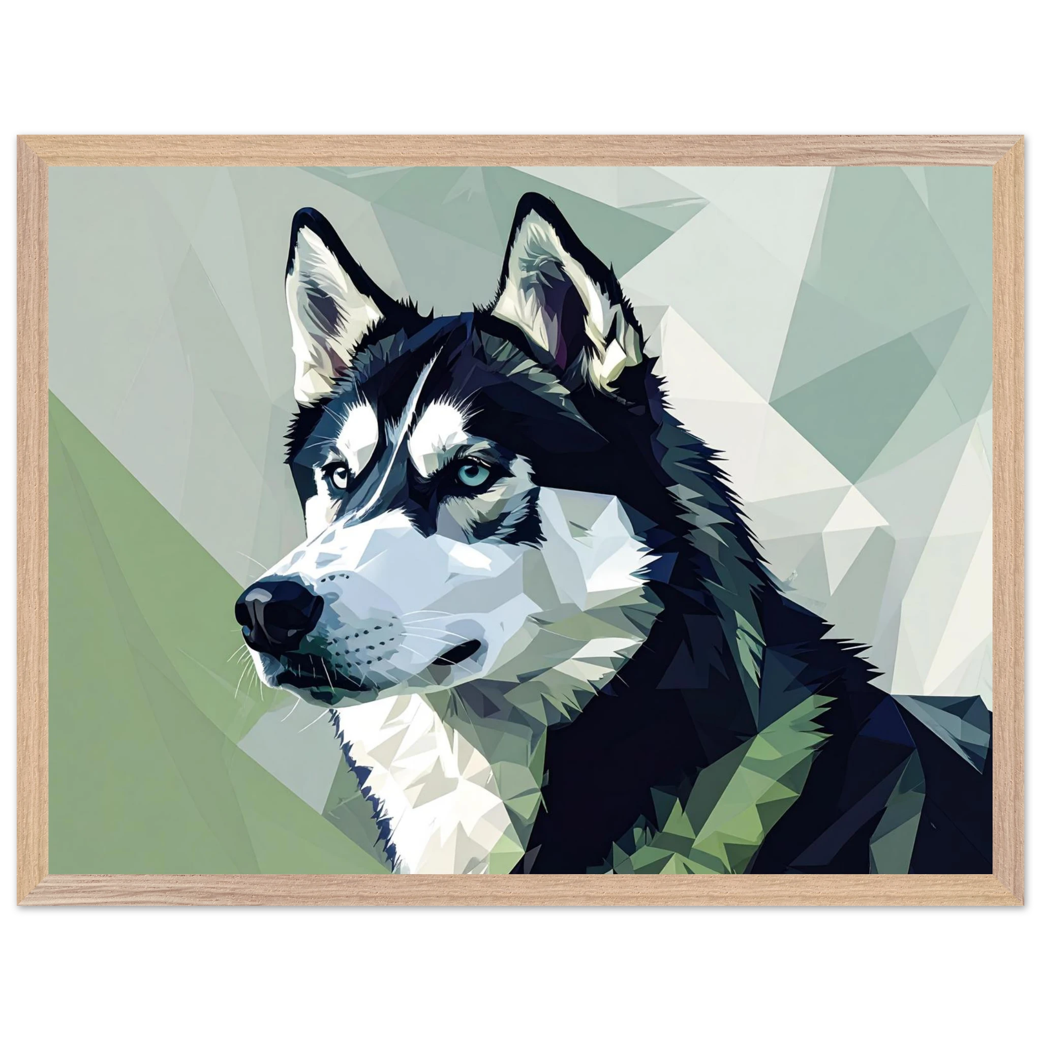 Abstraktes Husky-Porträt – Gerahmtes Premium-Poster mit lebendigen Farben und dezentem Glanz-petllective