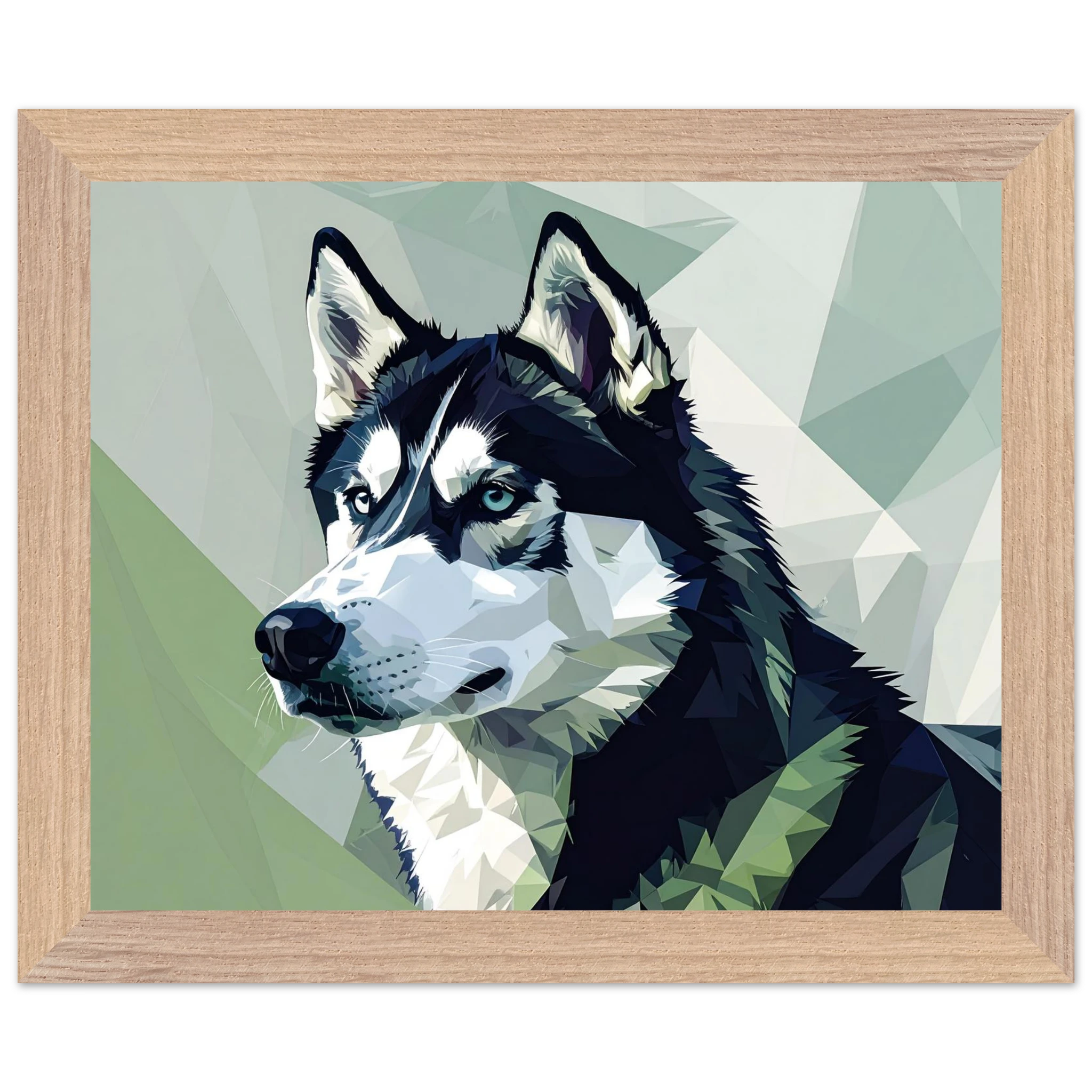 Abstraktes Husky-Porträt – Gerahmtes Premium-Poster mit lebendigen Farben und dezentem Glanz-petllective