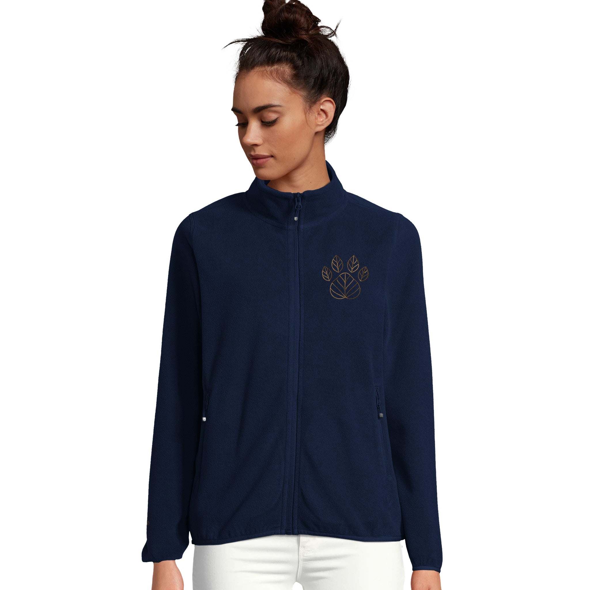 Damen Fleecejacke mit gesticktem Pfoten-Logo-petllective