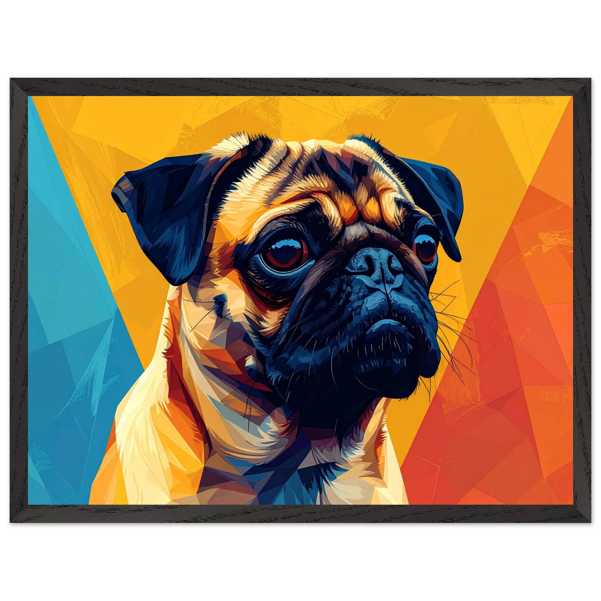 Abstrakter Mops-Kunstdruck: Premium-Poster mit Holzrahmen in leuchtendem, modernem Stil-petllective