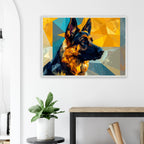 Geometrisches Schäferhund-Porträt: Premium-Poster mit Holzrahmen in deinem Stil-petllective