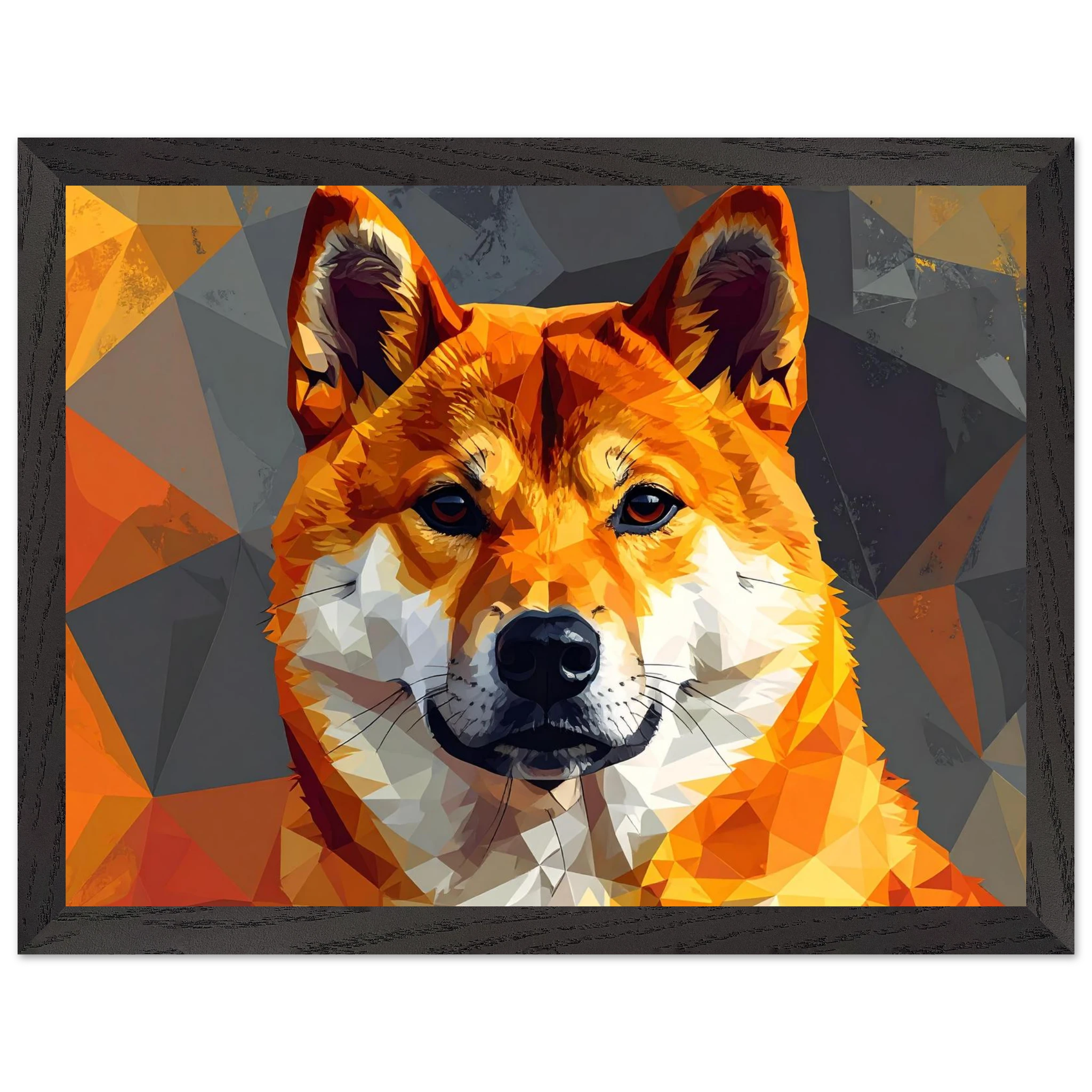 Shiba Inu Polygon-Art: Gerahmtes Premium-Poster – Lebendige Farben & Edler Holzrahmen-petllective