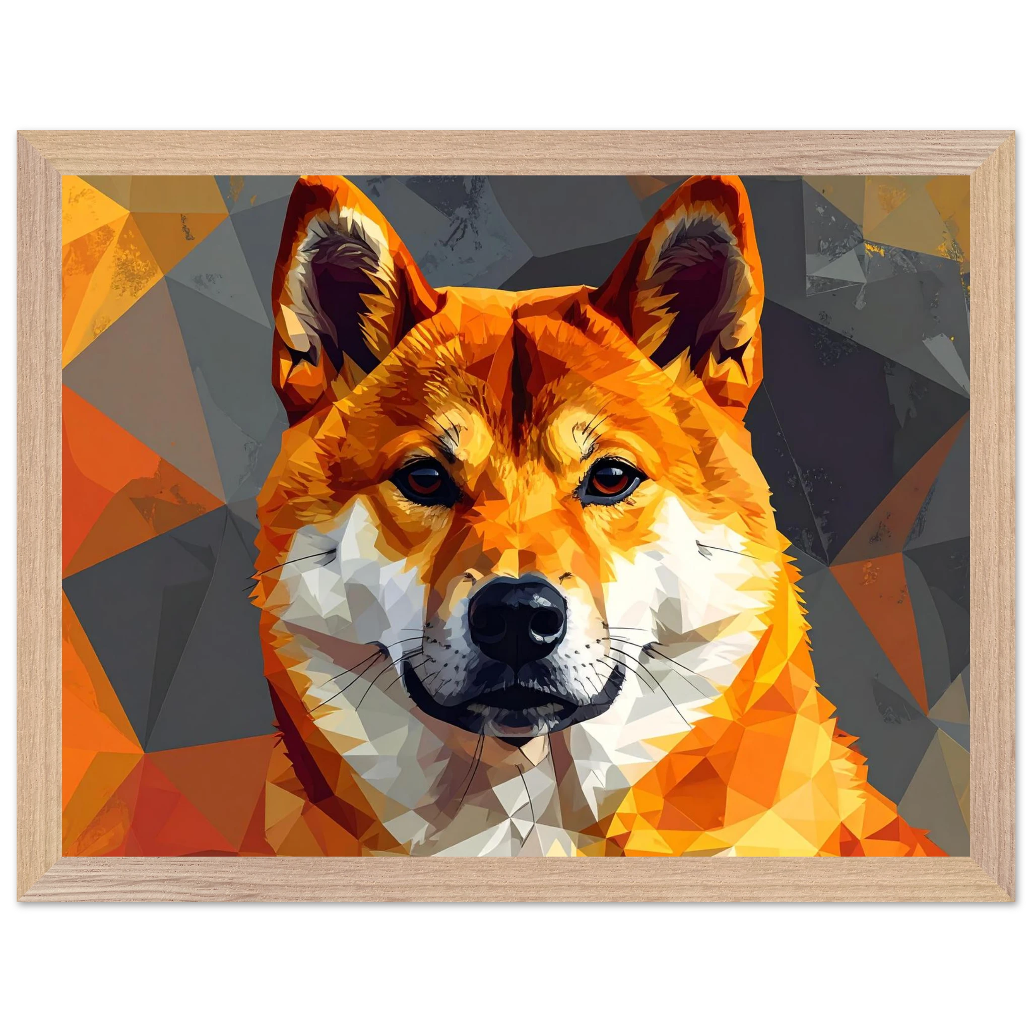 Shiba Inu Polygon-Art: Gerahmtes Premium-Poster – Lebendige Farben & Edler Holzrahmen-petllective