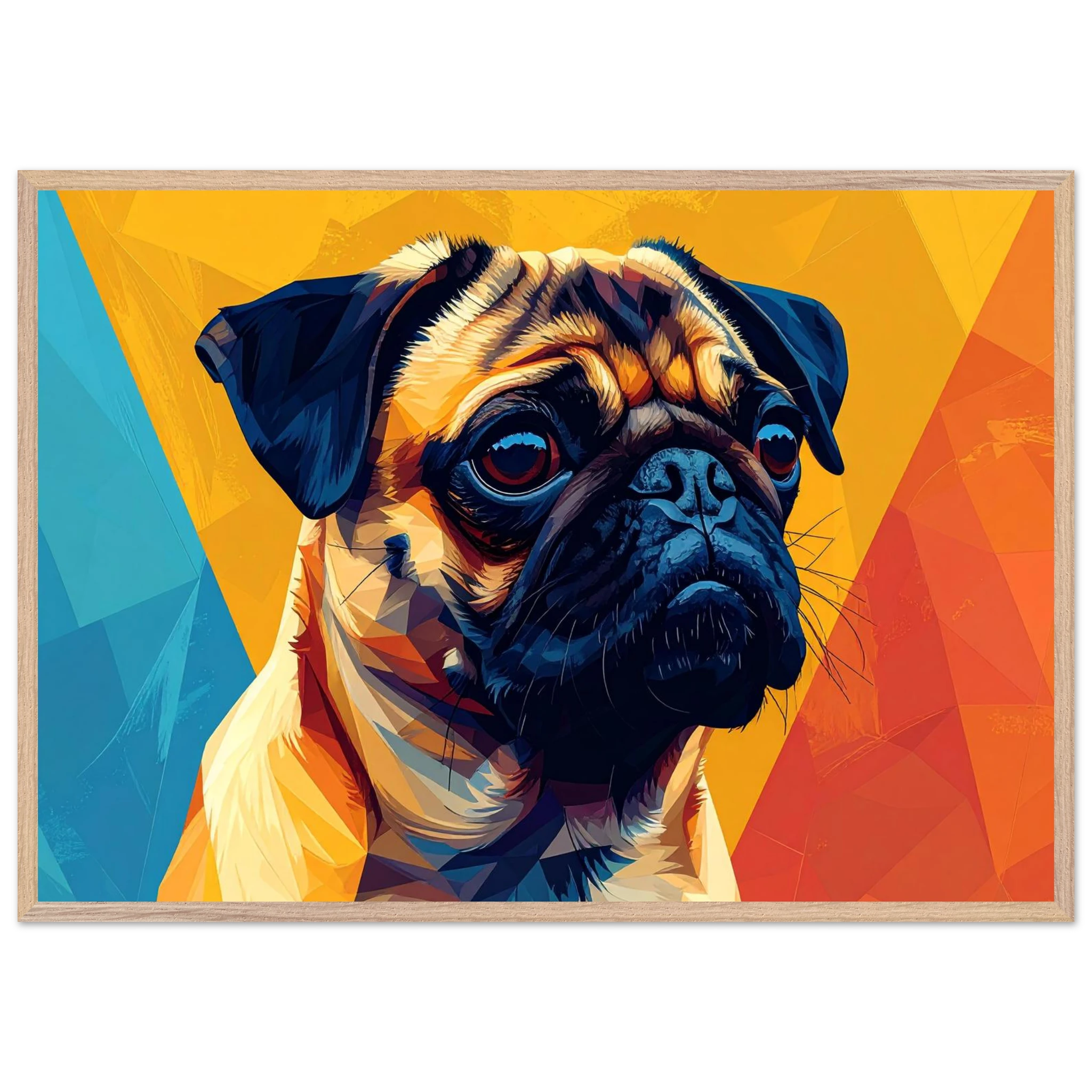 Abstrakter Mops-Kunstdruck: Premium-Poster mit Holzrahmen in leuchtendem, modernem Stil-petllective