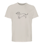 Unisex Bio-Baumwoll-T-Shirt in Beige mit minimalistischer Dackel Line Art auf der Brust