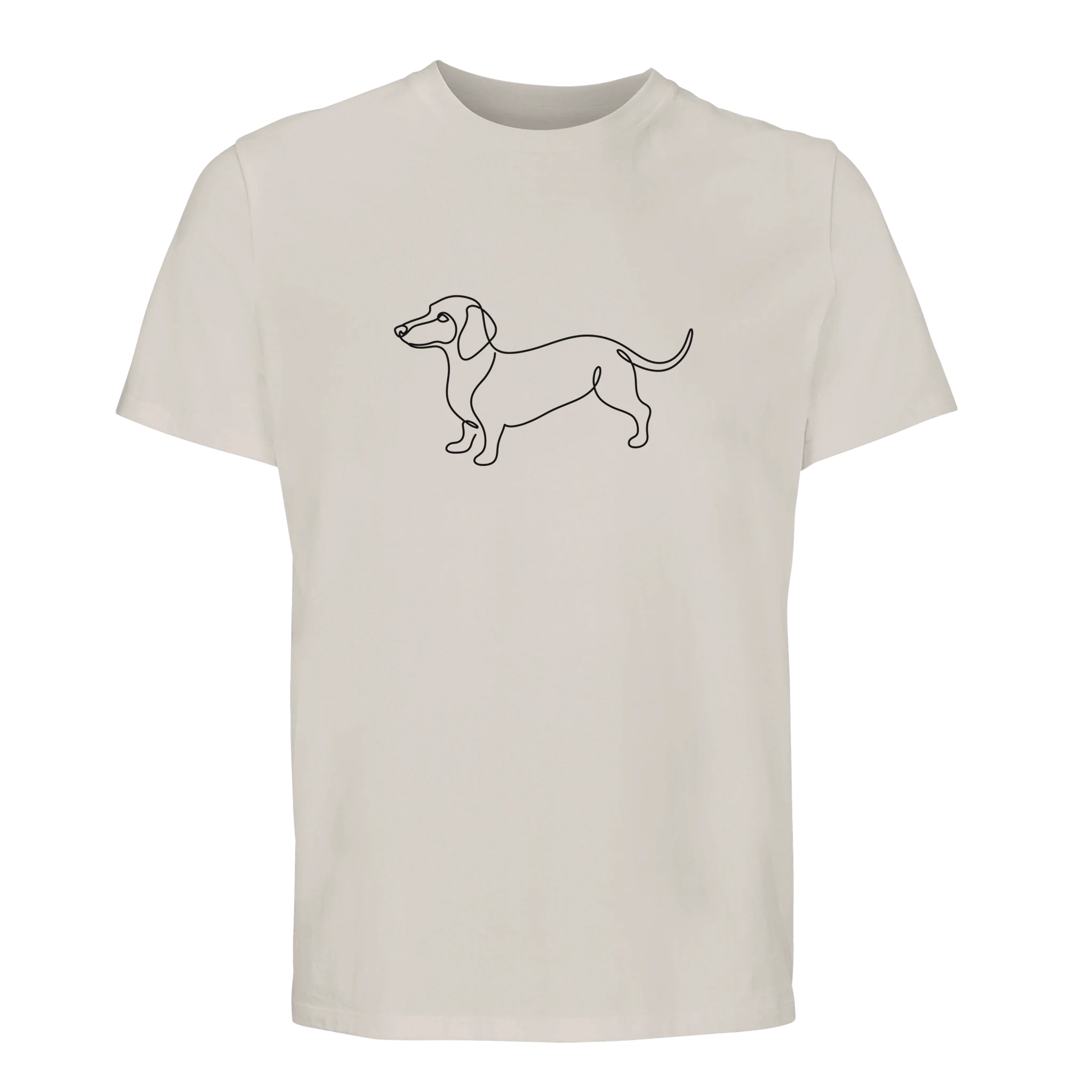 Unisex Bio-Baumwoll-T-Shirt in Beige mit minimalistischer Dackel Line Art auf der Brust