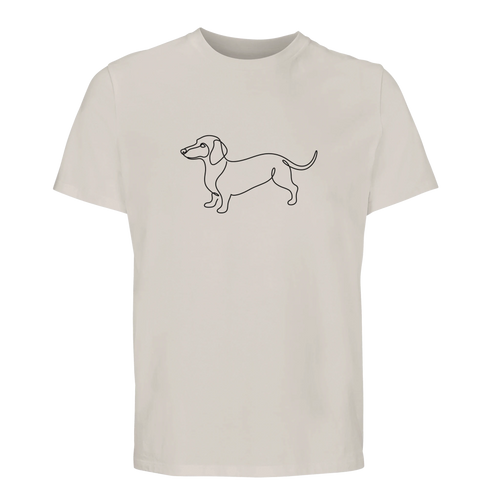 Unisex Bio-Baumwoll-T-Shirt in Beige mit minimalistischer Dackel Line Art auf der Brust