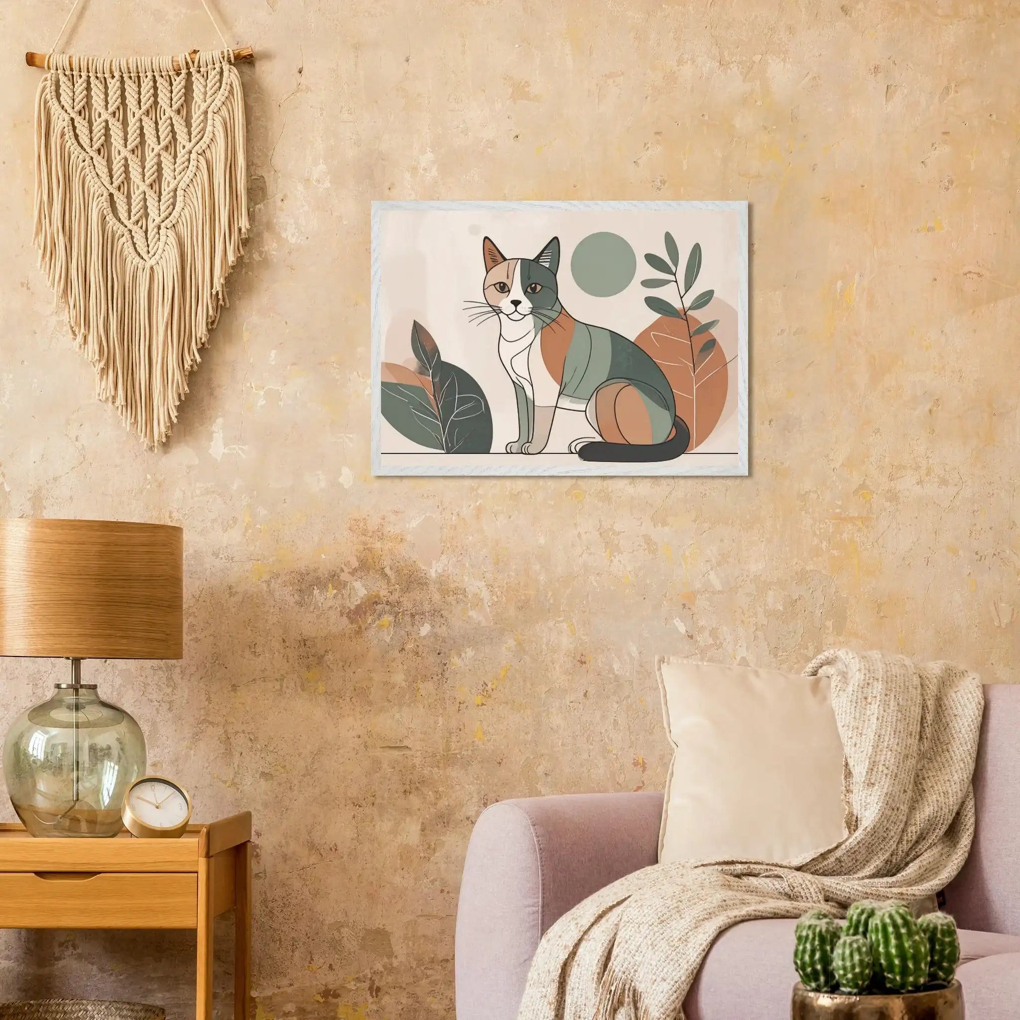 Katzen Wandbild im Scandi-Style – Premium Poster mit Holzrahmen-petllective