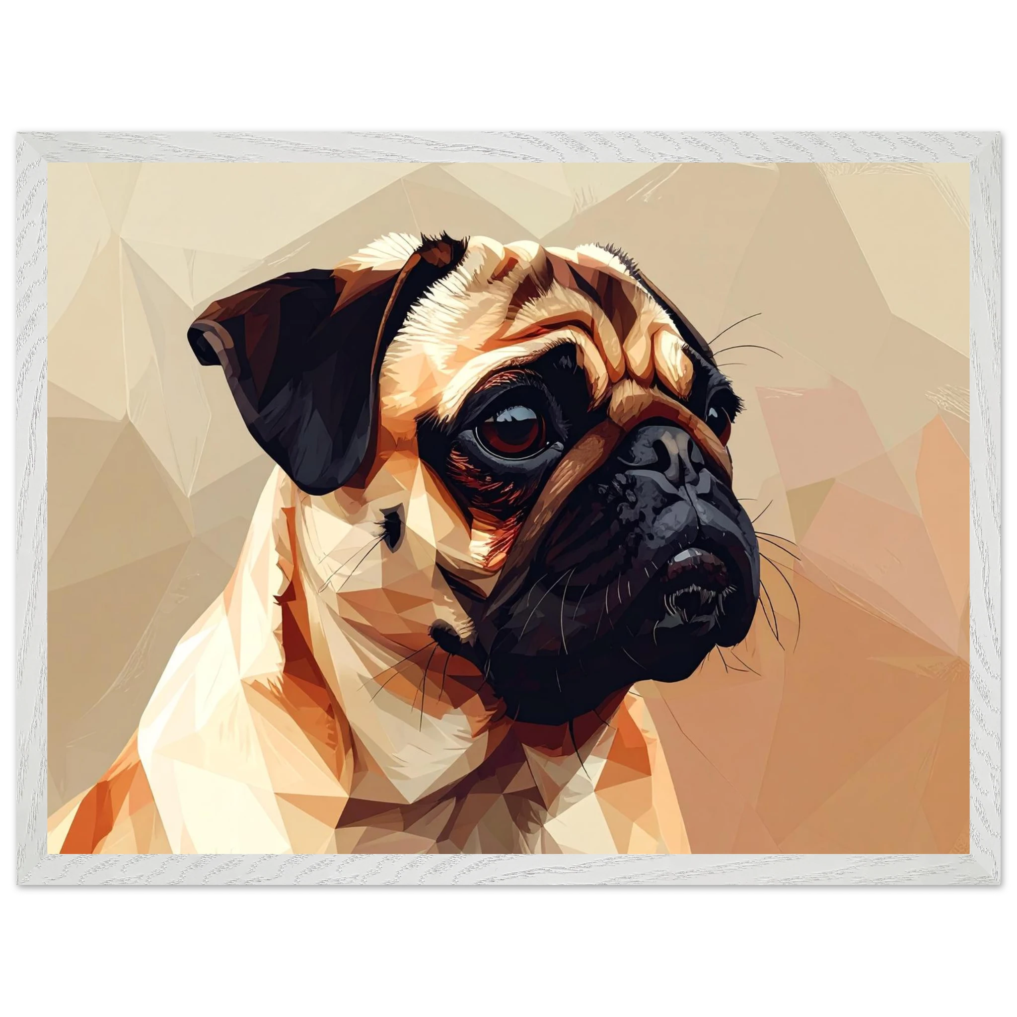 Gerahmtes Premium-Poster: Geometrischer Mops – Ausdrucksstarke Haustier-Kunst für Ihr Zuhause-petllective