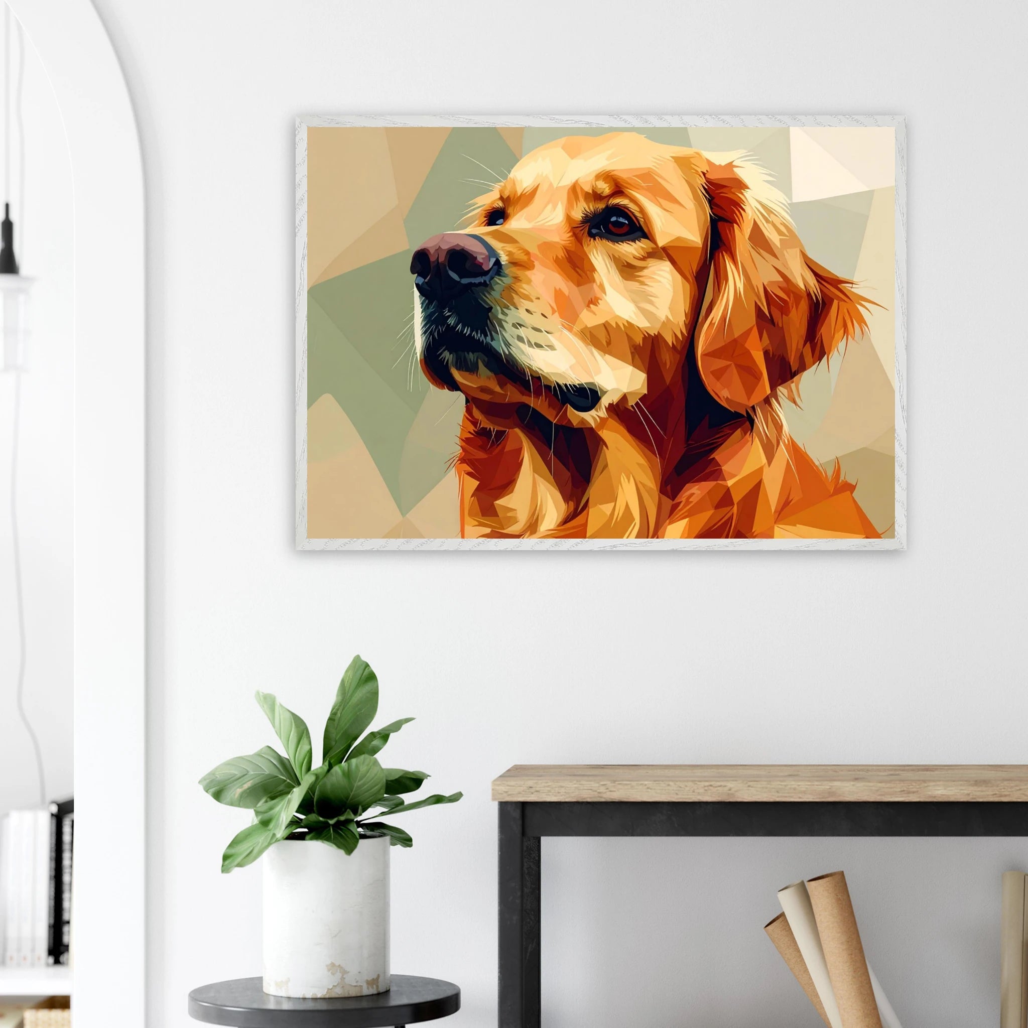 Golden Retriever Pop Art Premium-Poster mit Holzrahmen – Lebendige Wandkunst in deiner Wunschgröße und Rahmenfarbe-petllective