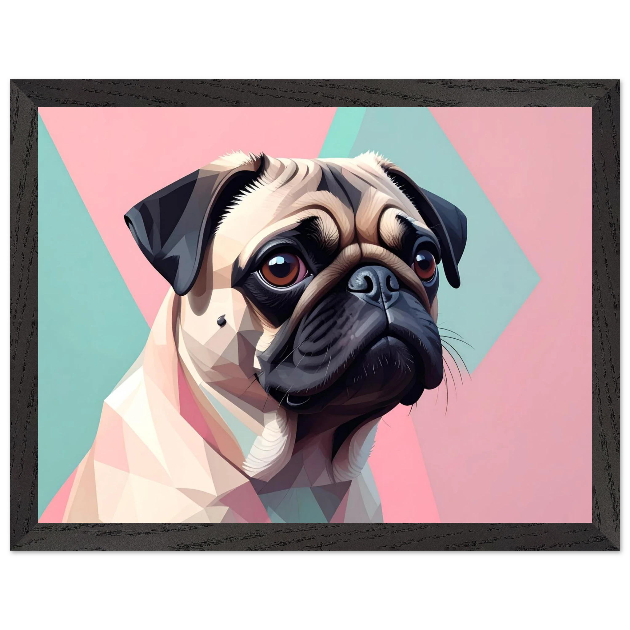 Niedlicher Mops im Pop-Art-Stil: Gerahmtes Premium-Poster mit lebendigen Farben und verschiedenen Rahmungen-petllective