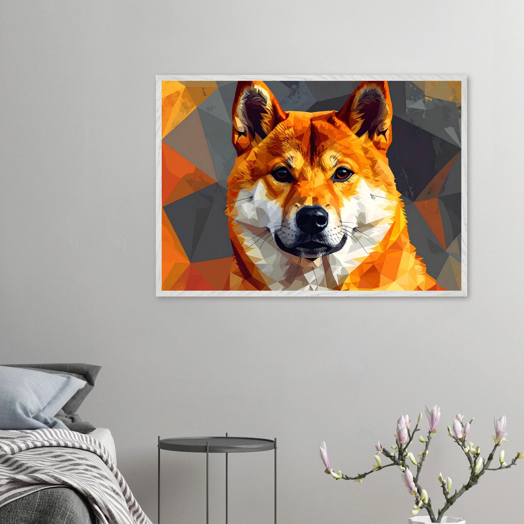 Shiba Inu Polygon-Art: Gerahmtes Premium-Poster – Lebendige Farben & Edler Holzrahmen-petllective