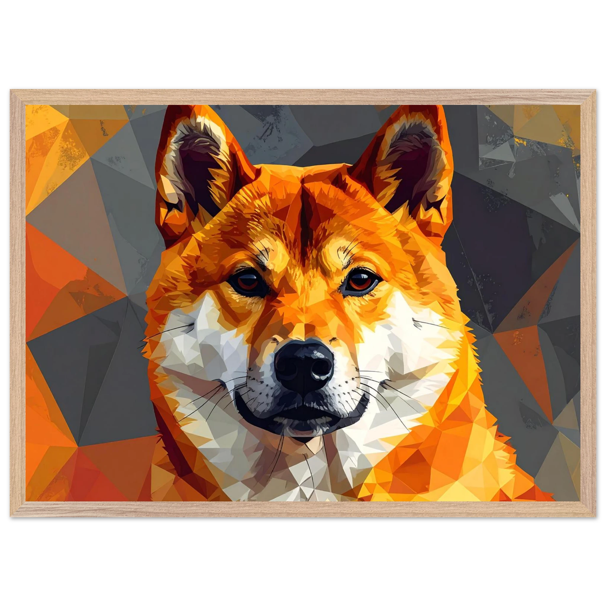 Shiba Inu Polygon-Art: Gerahmtes Premium-Poster – Lebendige Farben & Edler Holzrahmen-petllective