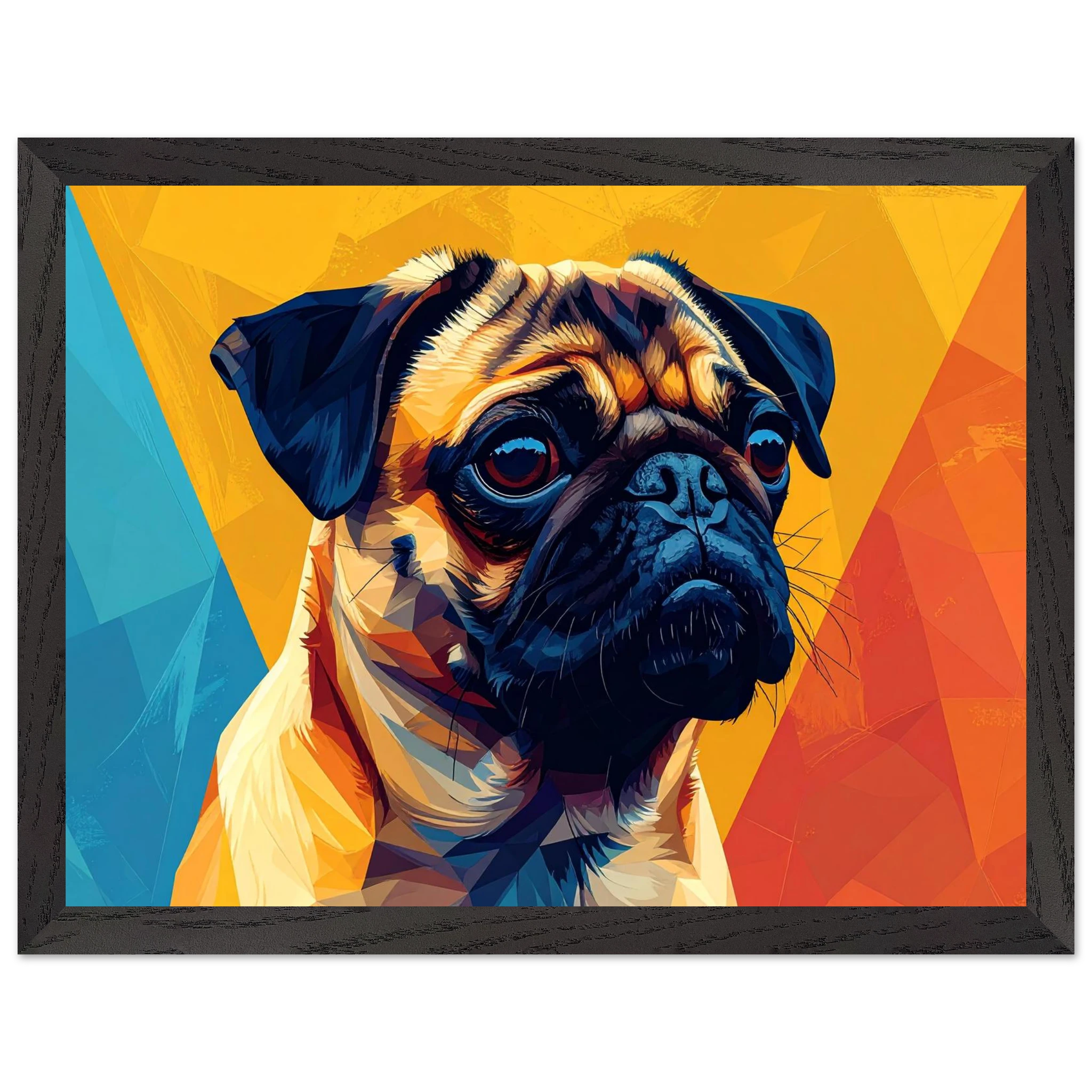Abstrakter Mops-Kunstdruck: Premium-Poster mit Holzrahmen in leuchtendem, modernem Stil-petllective
