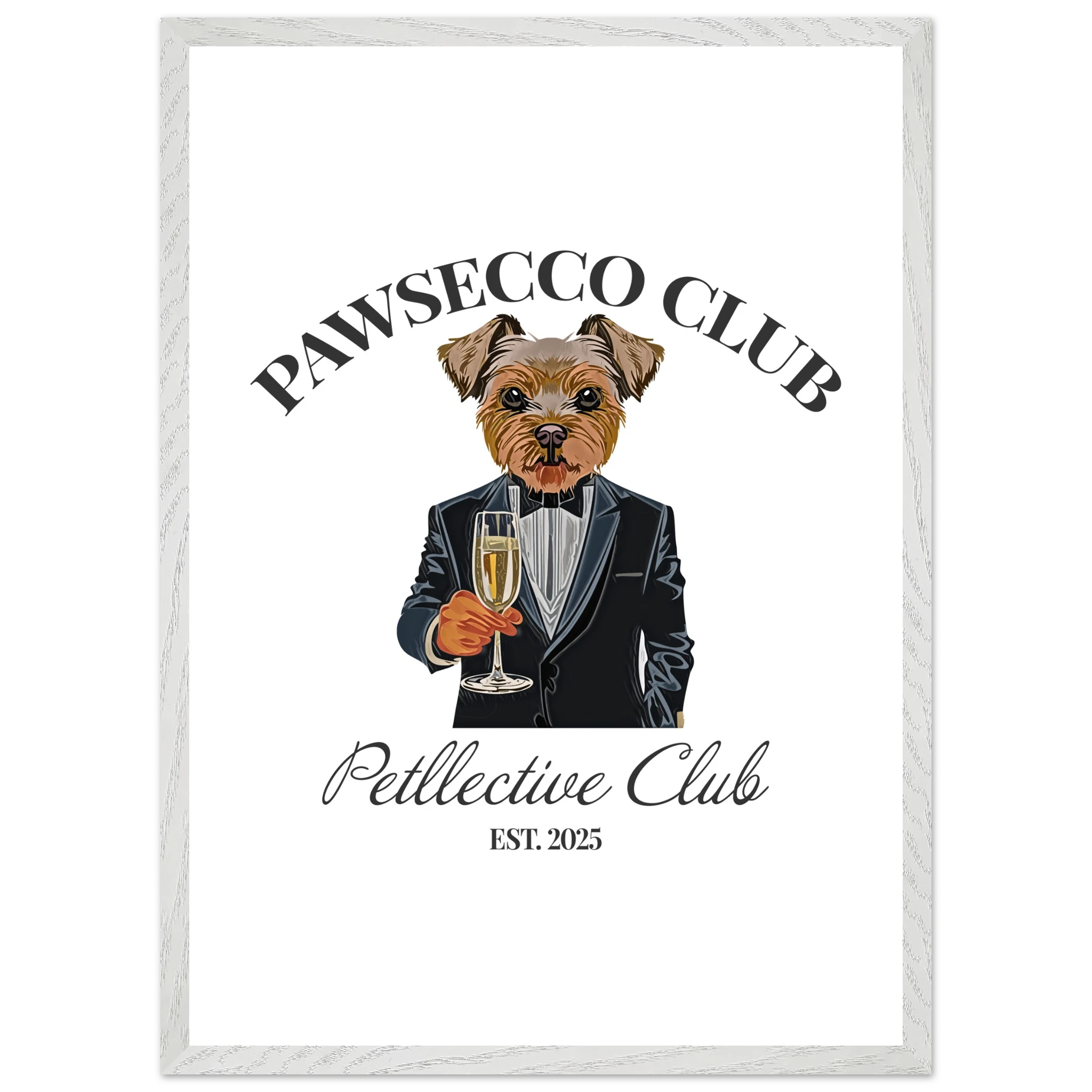 Wandbild Hund „Pawsecco Club“ – Premium Poster mit Holzrahmen-petllective