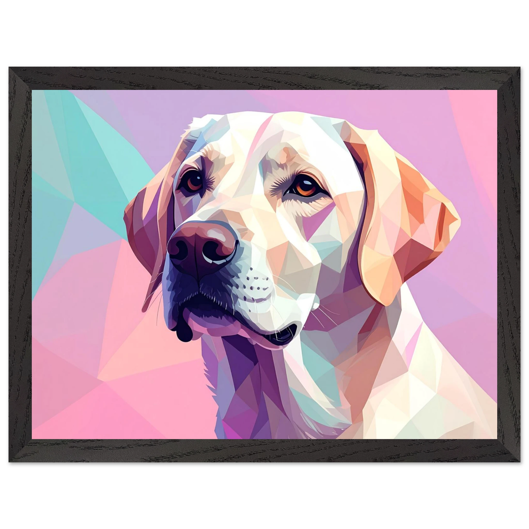Labrador-Retriever-Portrait im Polygon-Stil: Premium-Poster mit Holzrahmen – Lebendige Farben-petllective