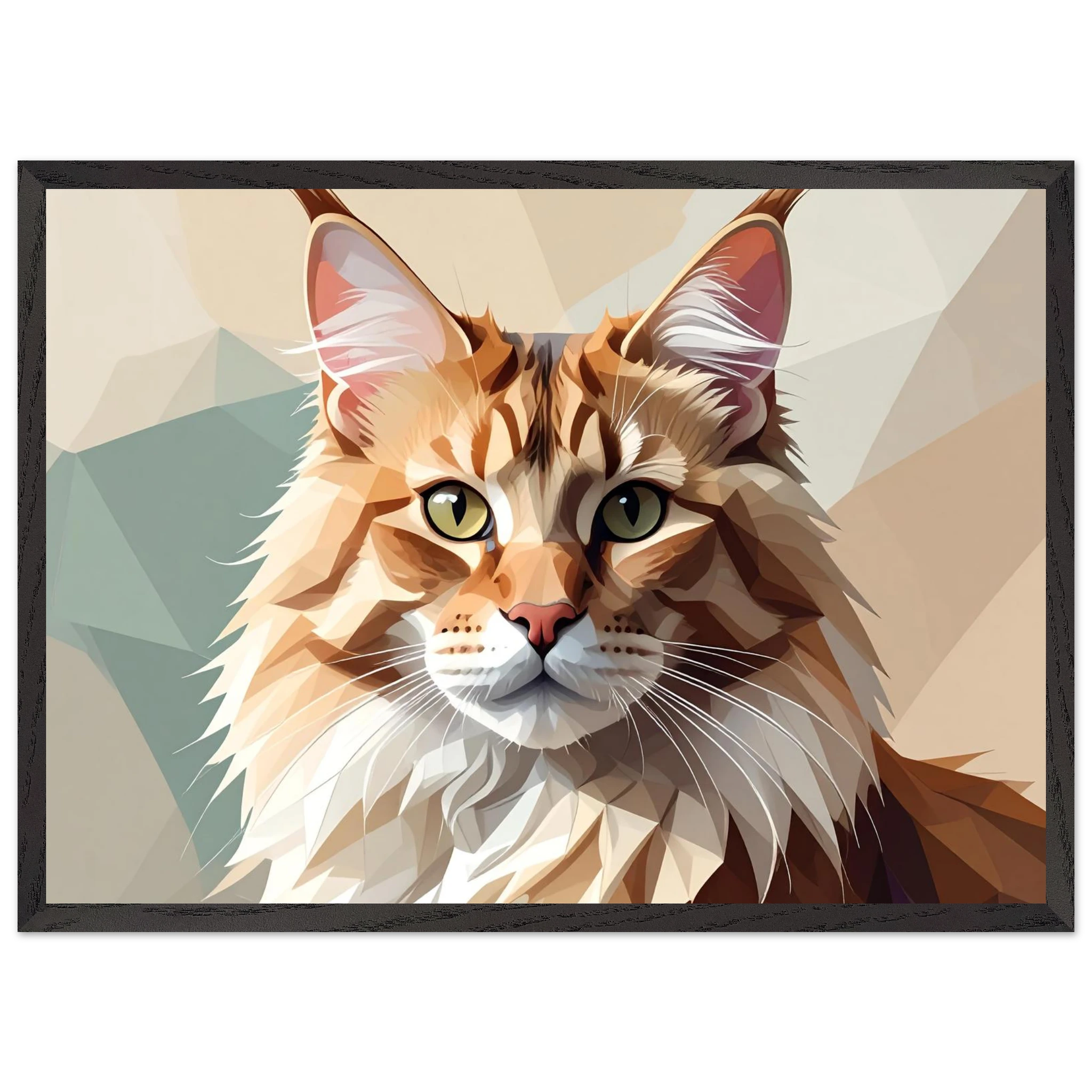 Abstrakte Maine Coon Katze: Premium-Poster aus halbmattem Premium-Papier mit Holzrahmen-petllective