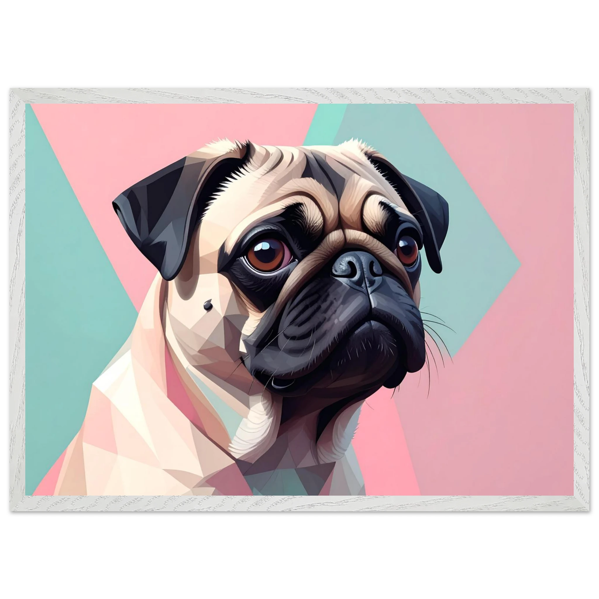 Niedlicher Mops im Pop-Art-Stil: Gerahmtes Premium-Poster mit lebendigen Farben und verschiedenen Rahmungen-petllective