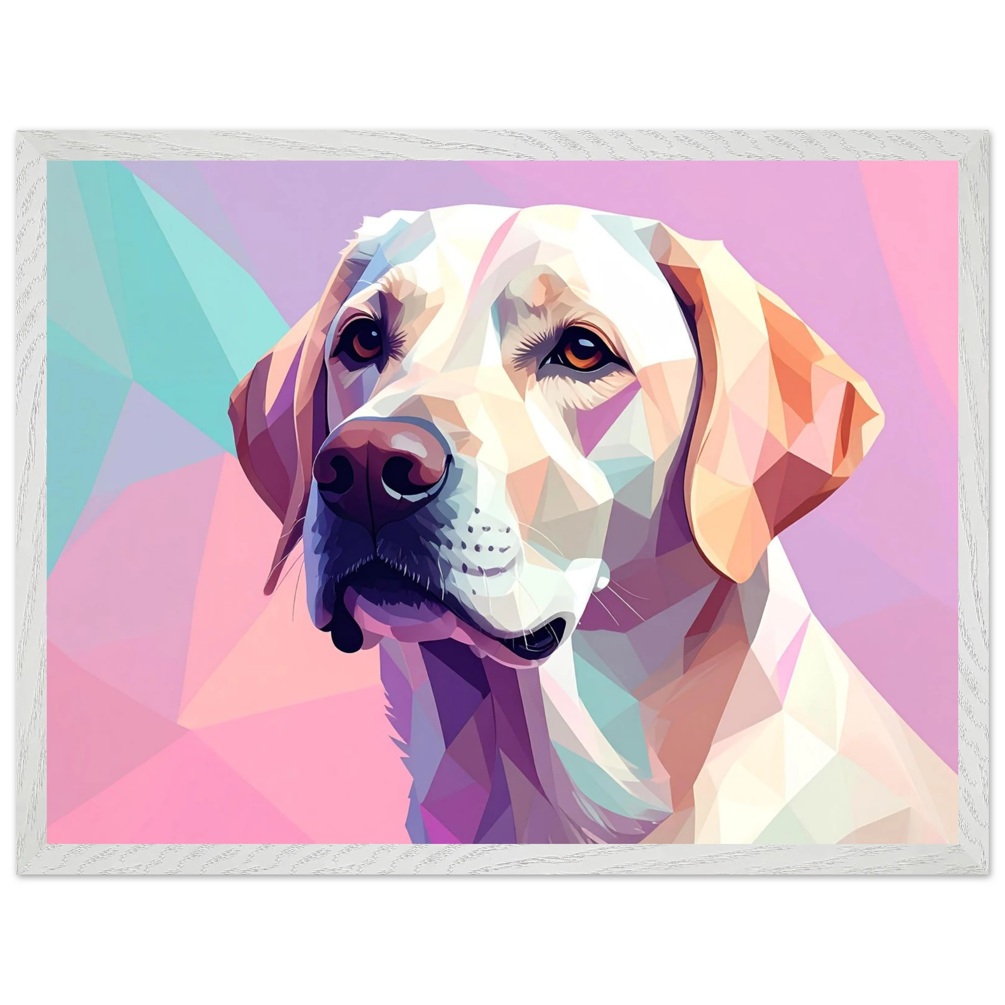 Labrador-Retriever-Portrait im Polygon-Stil: Premium-Poster mit Holzrahmen – Lebendige Farben-petllective