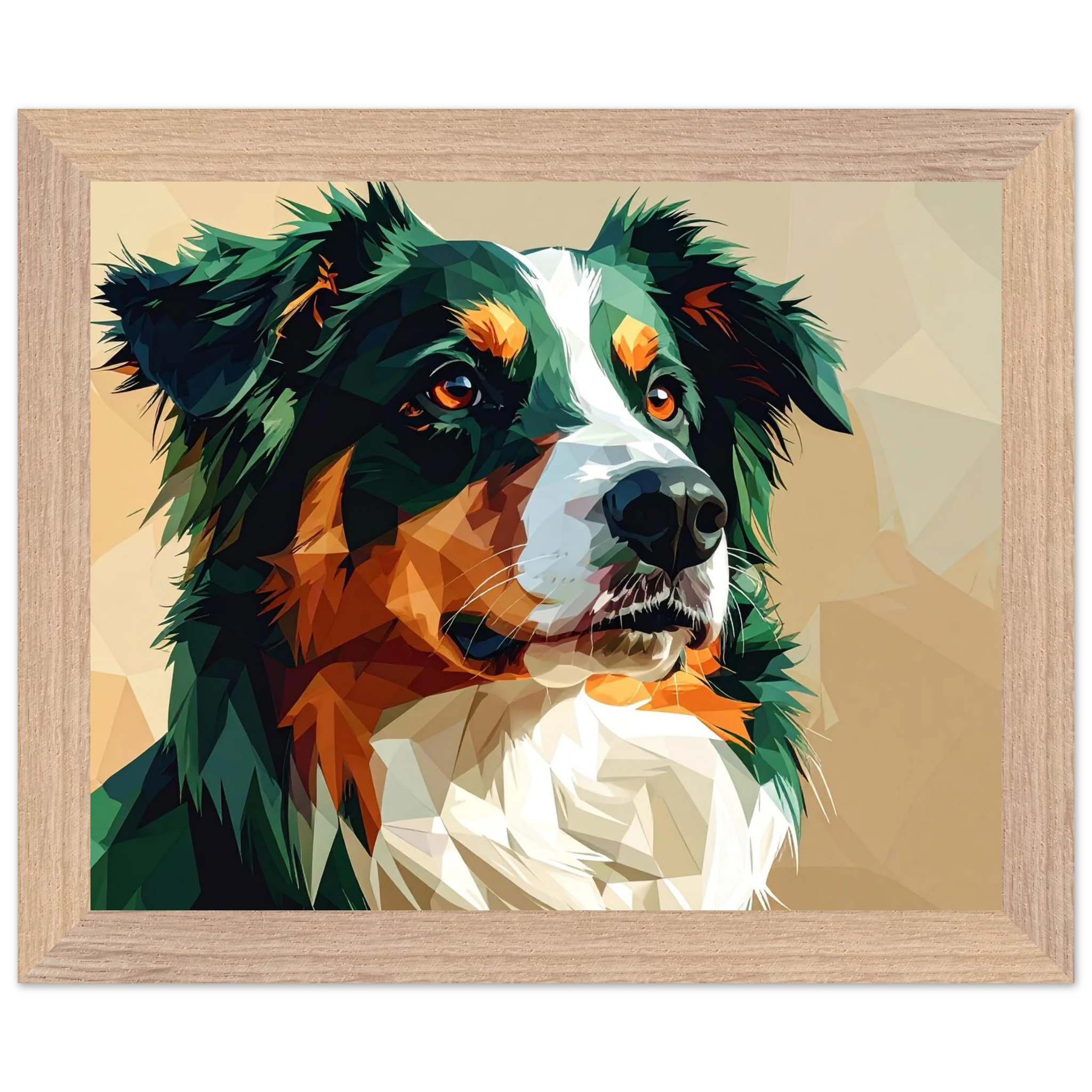 Australian Shepherd im Pop-Art-Stil – Premium-Poster mit Holzrahmen-petllective